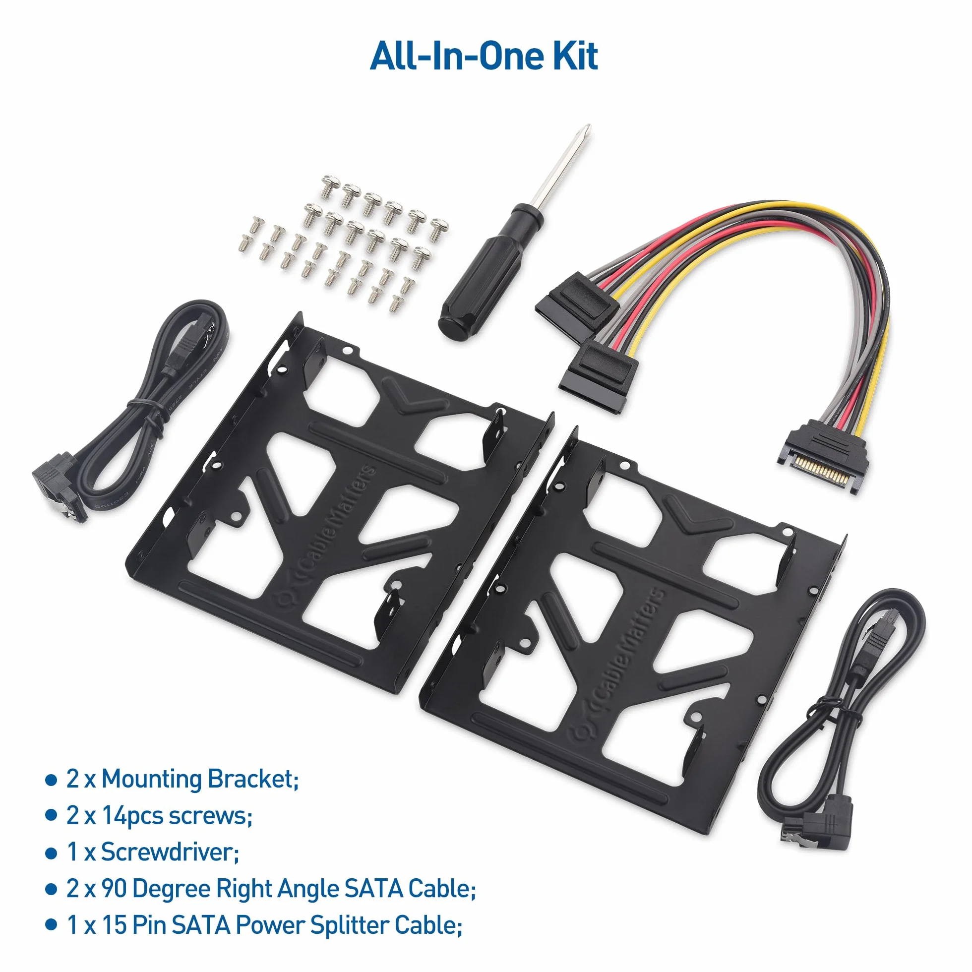 Cable Matters Zestaw 2 ramek montażowych SSD 2.5 na 3.5 dual (adapter SSD 2,5 na 3,5) All-in-One Kit w kolorze czarnym – zestaw zawiera uchwyt, śruby, kabel i śrubokręt