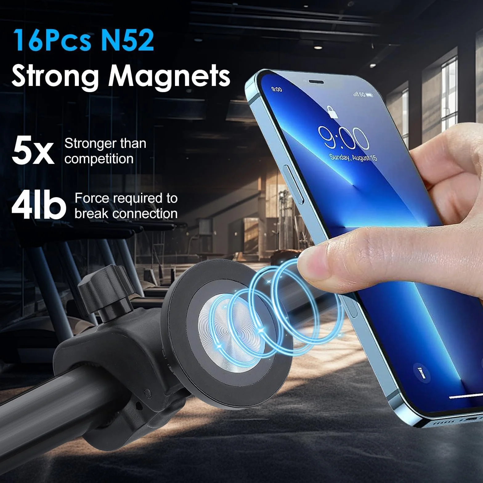 EEEKit Uchwyt na telefon rowerowy, magnetyczny uchwyt na kierownicę motocyklową do iPhone'a Magsafe i wszystkich smartfonów, do stacjonarnego roweru treningowego, bieżni, siłowni, sprzętu fitness