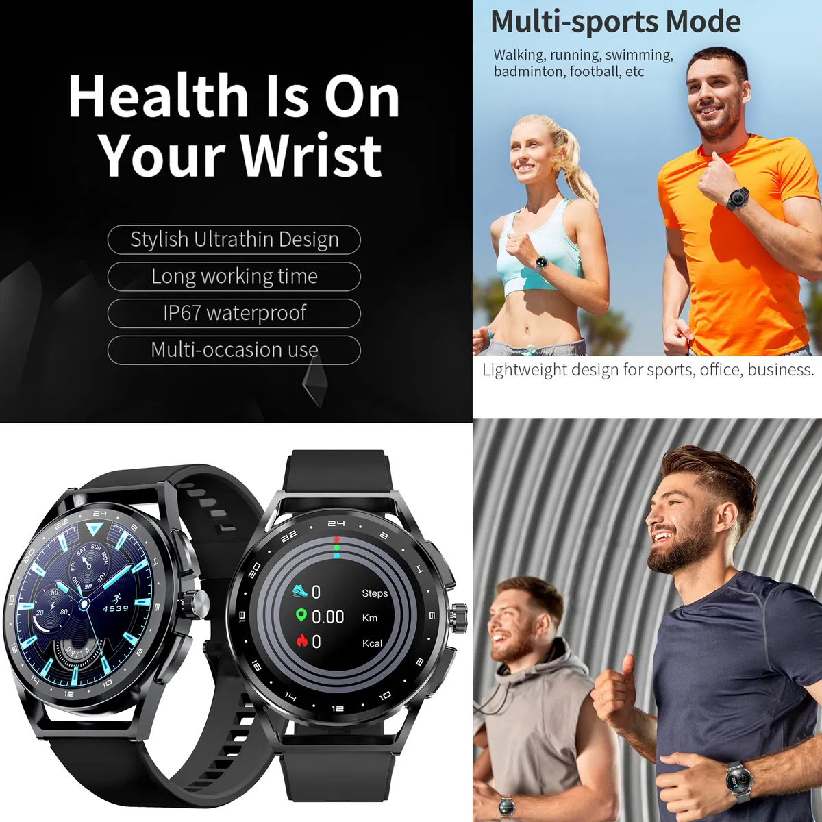 Smartwatch męski z funkcją telefonu, 2022 1,32" HD, ekran dotykowy, zegarek na rękę, smartwatch z Bluetooth, IP67, tracker fitness, SpO2, pulsometr, monitor snu, system Android iOS (czarny)