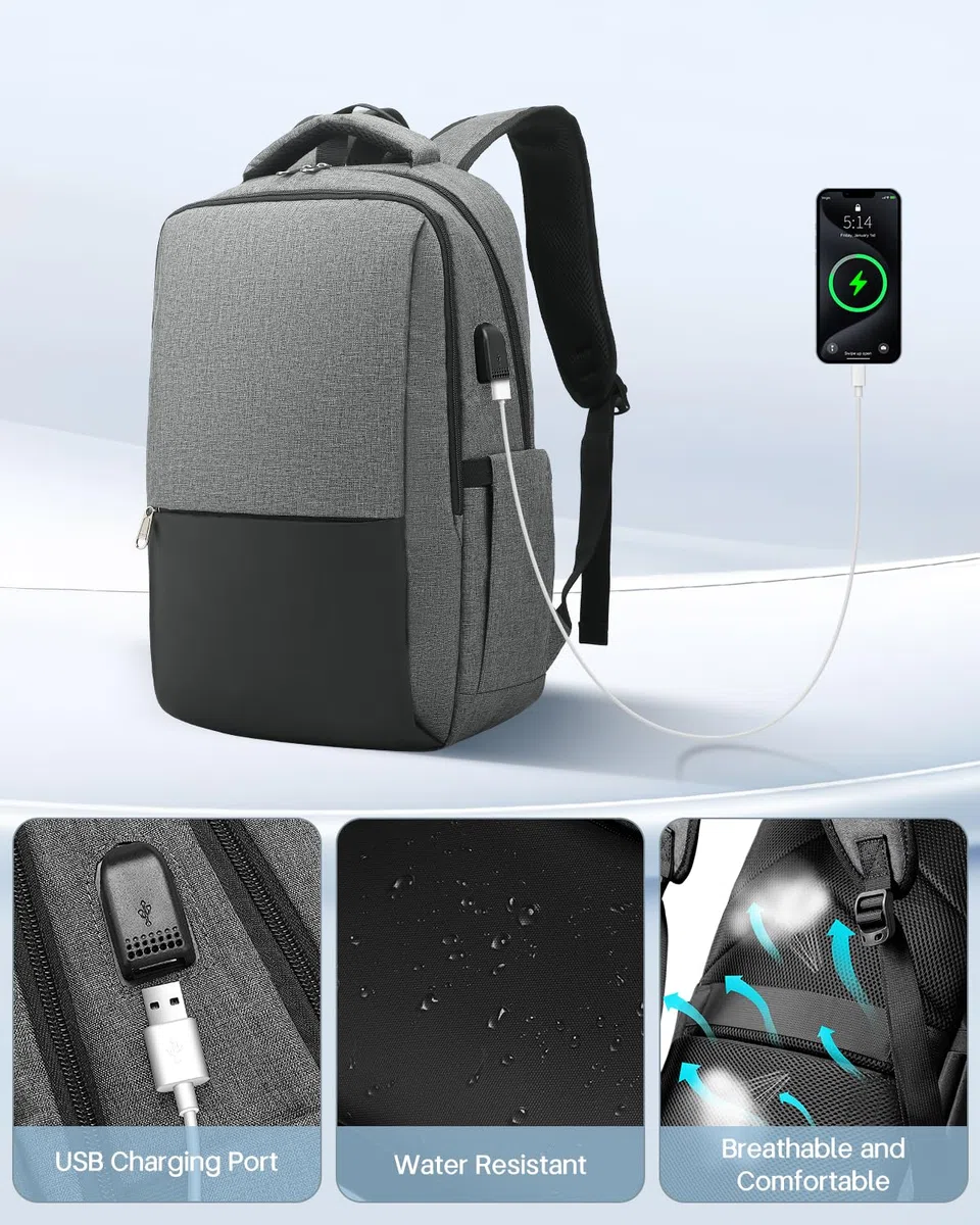 Besttravel Plecak na laptopa, plecak biznesowy z portem ładowania, wodoodporny plecak na laptopa, plecak antykradzieżowy dla mężczyzn i kobiet, pasuje do torby szkolnej na laptopa o przekątnej 15,6