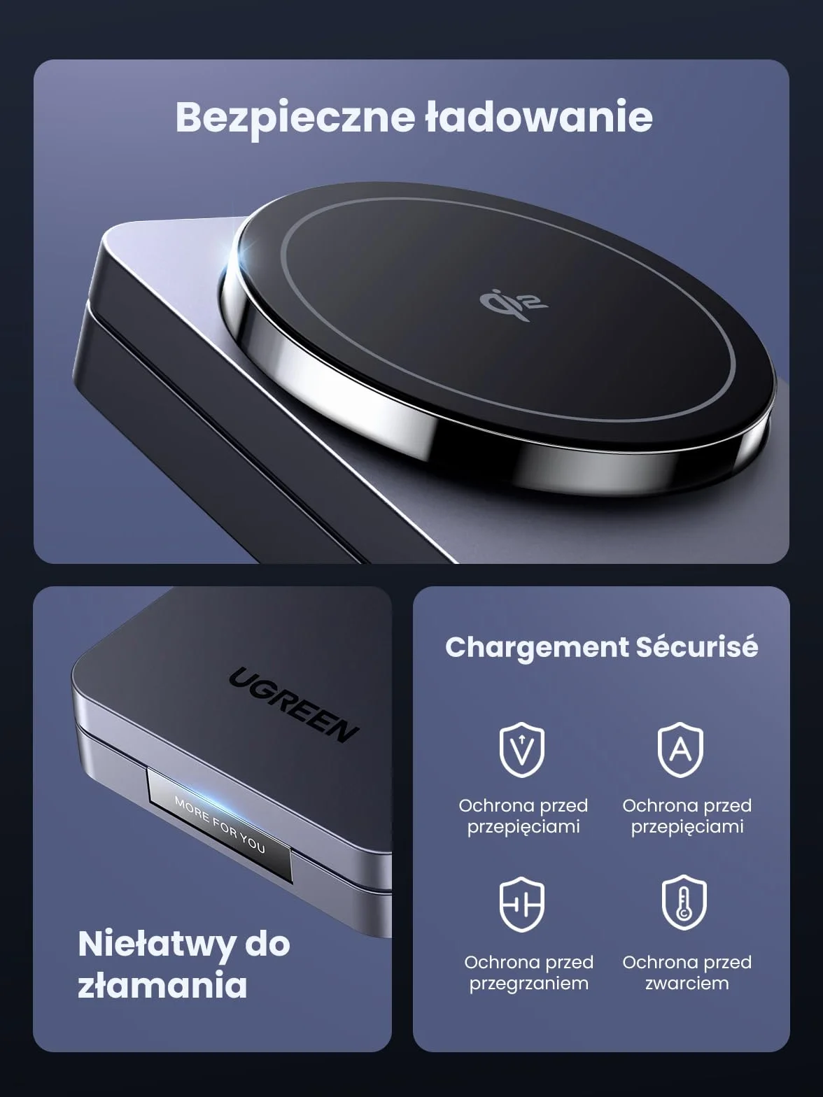 UGREEN MagFlow Qi2 stacja ładująca 15W magnetyczna 2w1 składana bezprzewodowa do iPhone 17/16/15/14/13/12 AirPods
