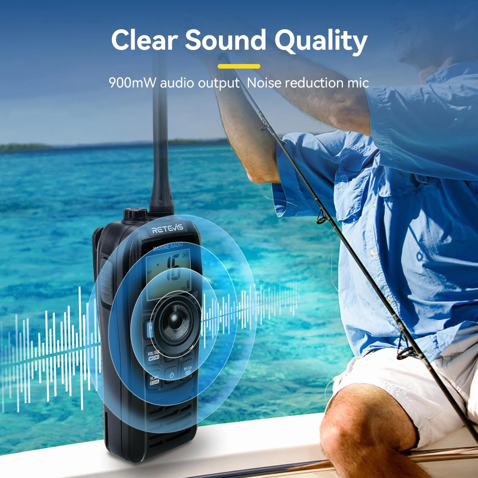 Retevis RM22 VHF Marine Walkie Talkie, Wodoodporne Walkie-Talkie IP67, Pływające, 2200 mAh, 900 mW Audio, Dwukierunkowe Radio Morskie Dalekiego Zasięgu do Kajakarstwa, Wędkarstwa, (Czarny, 1 Szt)