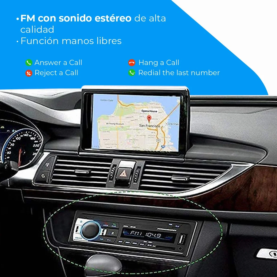 Radio samochodowe NK Auto - 1 DIN - 4x40W - Bluetooth 4.0, AUX, odtwarzacz MP3 i podwójny port USB, dźwięk stereo FM, zestaw głośnomówiący, pilot zdalnego sterowania, wyświetlacz LCD, iOS & Android