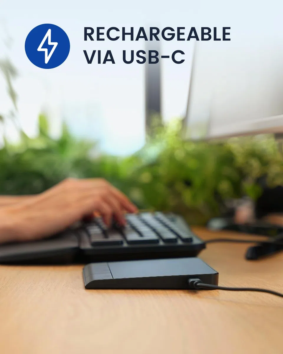 Perixx PERIPAD-706 Touchpad USB Slim Wireless - Połączenie z maksymalnie 3 urządzeniami obsługującymi Bluetooth lub 2,4 GHz - Ładowalny kabel USB-C - Duży rozmiar 13,5 x 11,6 x 1,4 cm - czarny