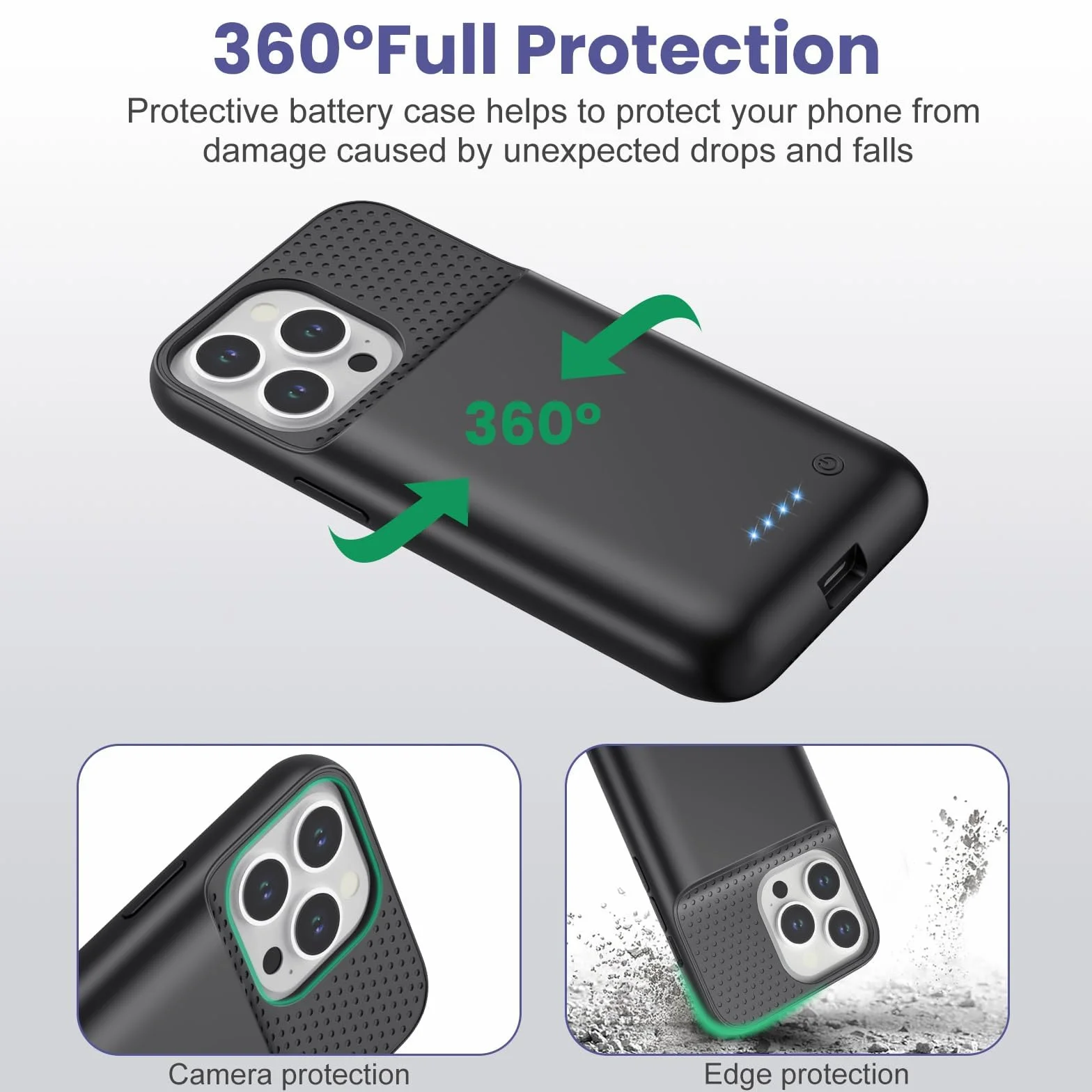Etui na baterię do iPhone 14/13 Pro/13, HETP [7500 mAh] etui do ładowania baterii z folią ochronną, przenośna ładowarka do baterii, wydajna ładowarka do iPhone 14/13 Pro/13, czarne
