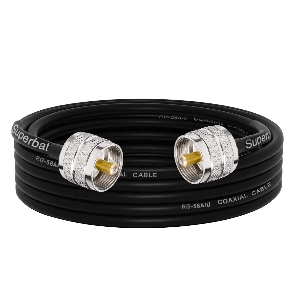 Superbat Kabel koncentryczny RG58 CB 5 m UHF PL259 męski na męski 50 omów, niska strata do radia HAM i CB, analizatora anteny, obciążenia zastępczego, miernik ROS (1 sztuka)