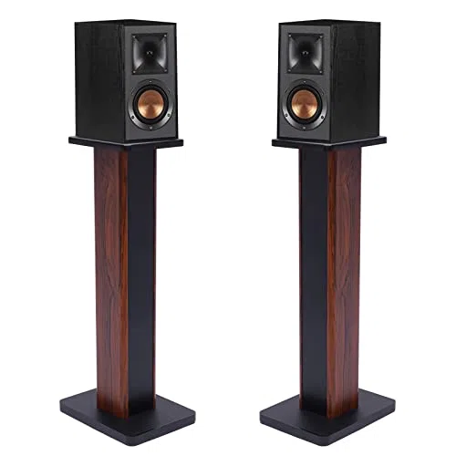 Drewniane stojaki na głośniki, uniwersalny mały stojak na głośniki, podłogowy stojak na głośniki do kina domowego, HiFi, do kina domowego, ulepszone wrażenia słuchowe audio (czarny orzech, 71 cm