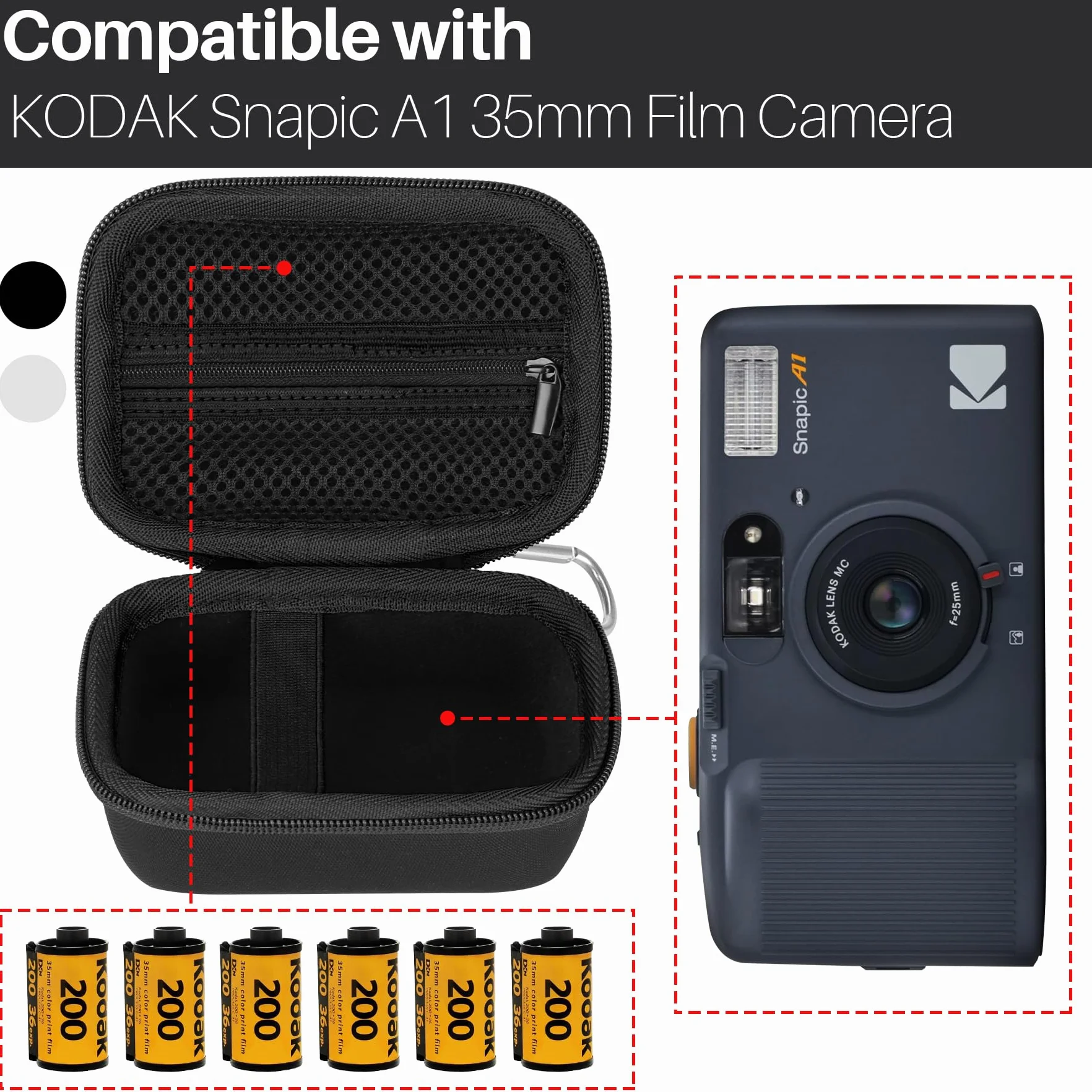Lebakort Twarde etui Case Cover Kodak Snapic 35mm A1 Film Camera Szary pokrowiec