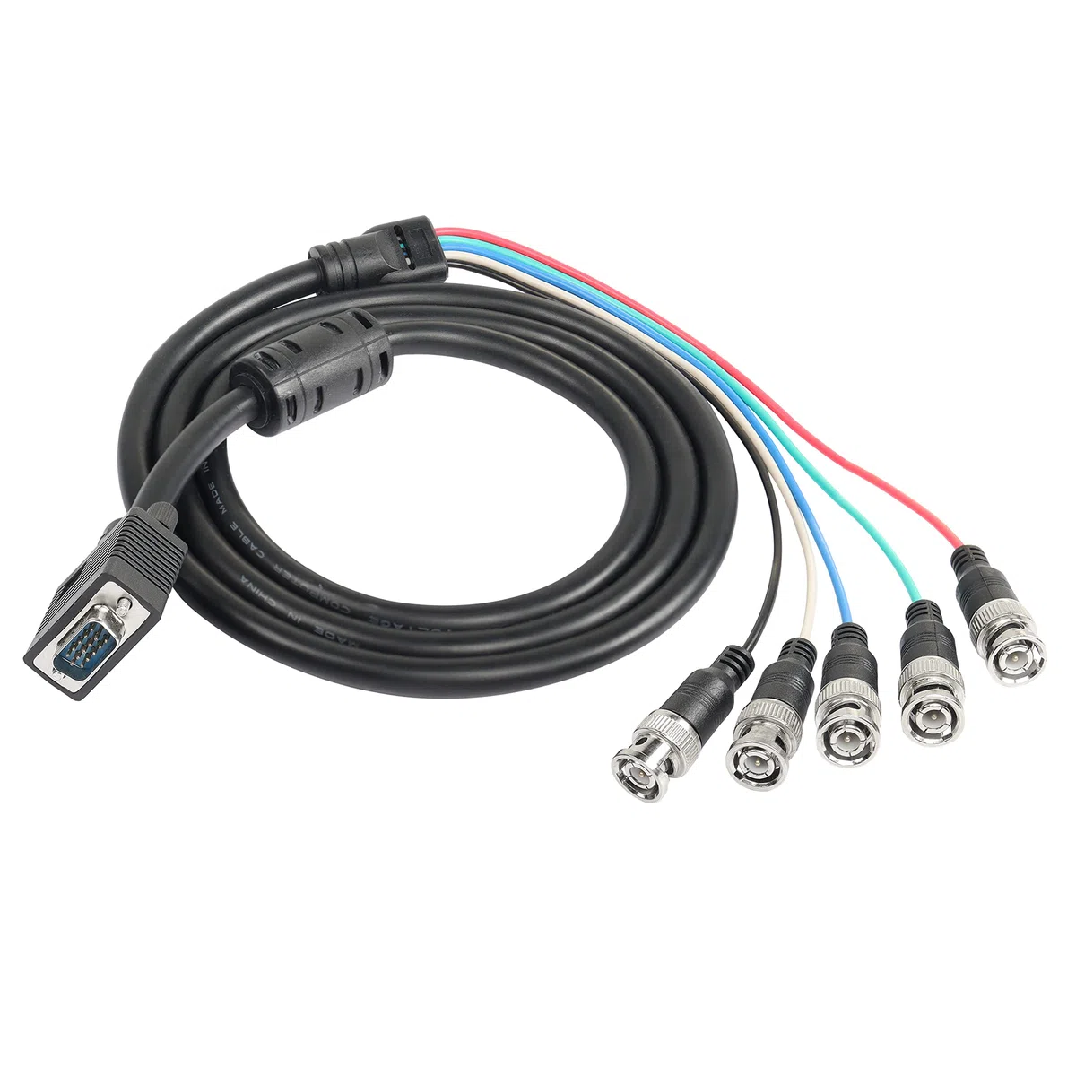 MEIRIYFA Kabel wideo VGA do BNC, HD15 VGA do 5 BNC RGB wtyczka koncentryczna wysoka rozdzielczość do monitora HDTV kabel (czarny) - 1,5 m