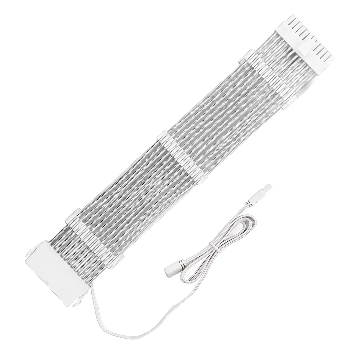 Przedłużacz Zasilania GPU ARGB, Jasny Wielokolorowy Design, Przedłużacz Zasilania 24PIN do 24PIN do Komputerów do Gier, Kolor Biały 60 Cm