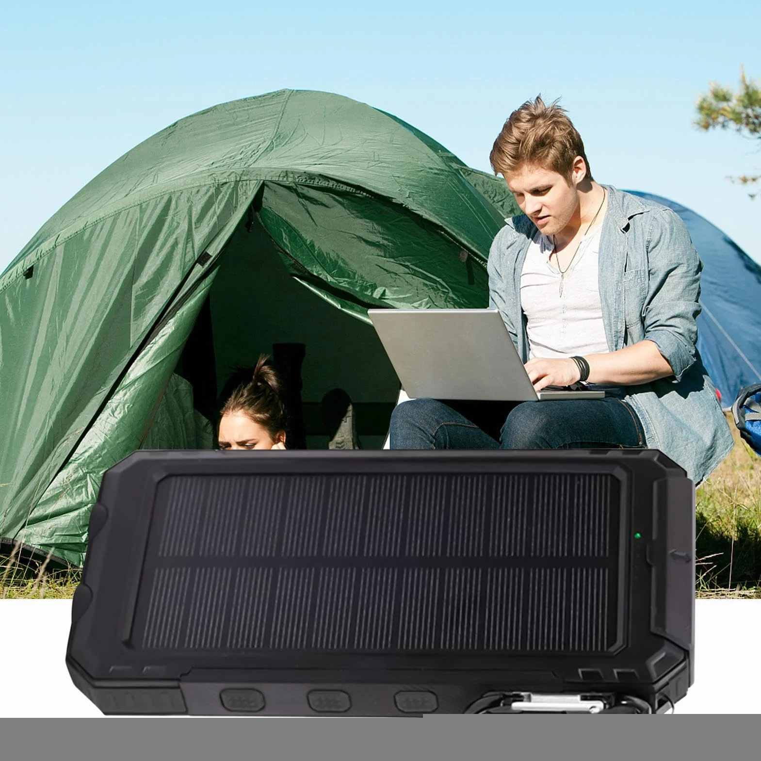 Solar Charger, Wireless Charger Bank, 20000mAh Fast Charging Device with Flashlight, Waterproof Dustproof Shockproof Design for Camping Hiking Outdoor Use, 6.22x3.07x0.98 Inches