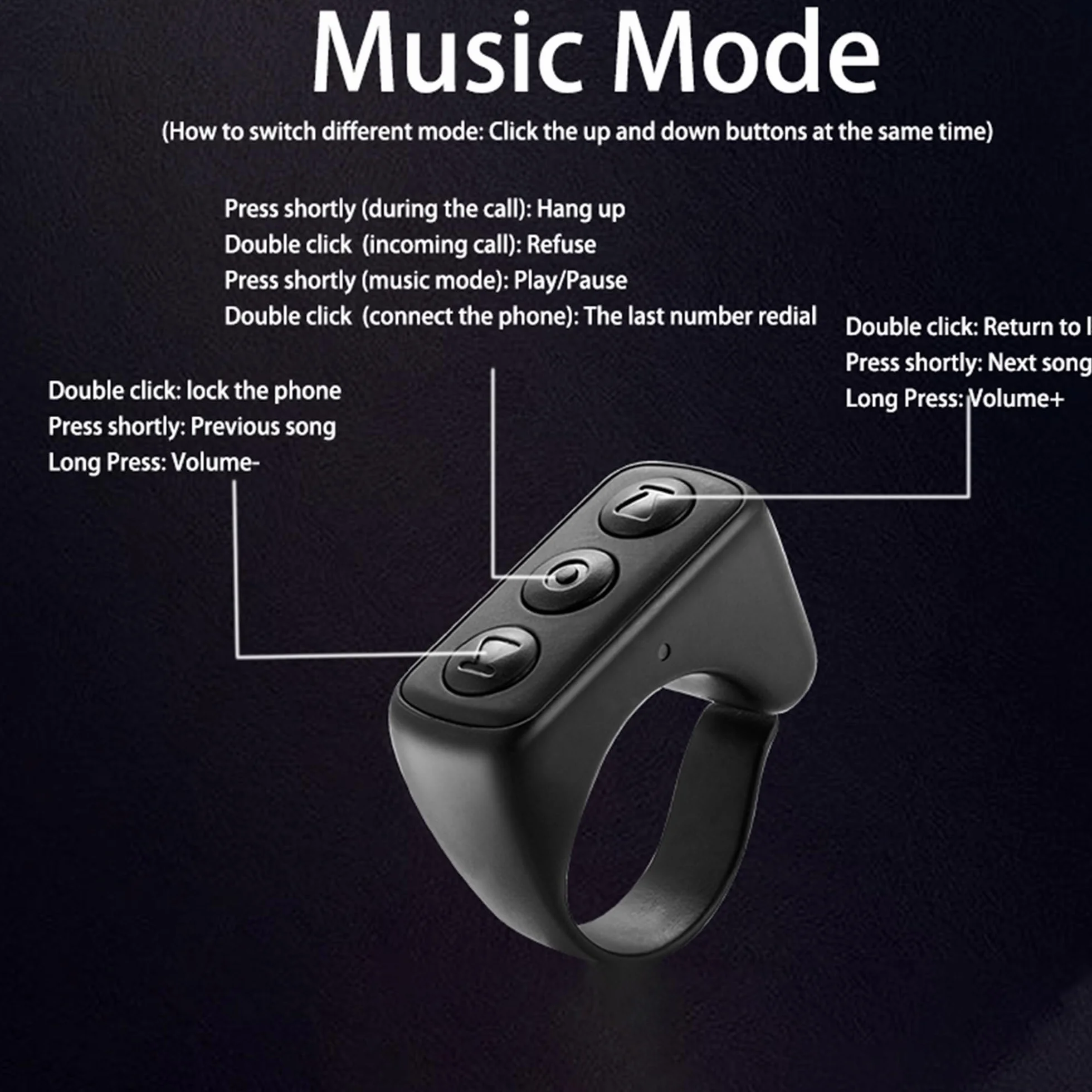 Remote Finger Scroller Remote eBook Bluetooth Scrolling Finger Page Turner, Page Turner ， Pilot Bluetooth ， Kompatybilny z iPhone, Ipad, Android (Obsidian Black)