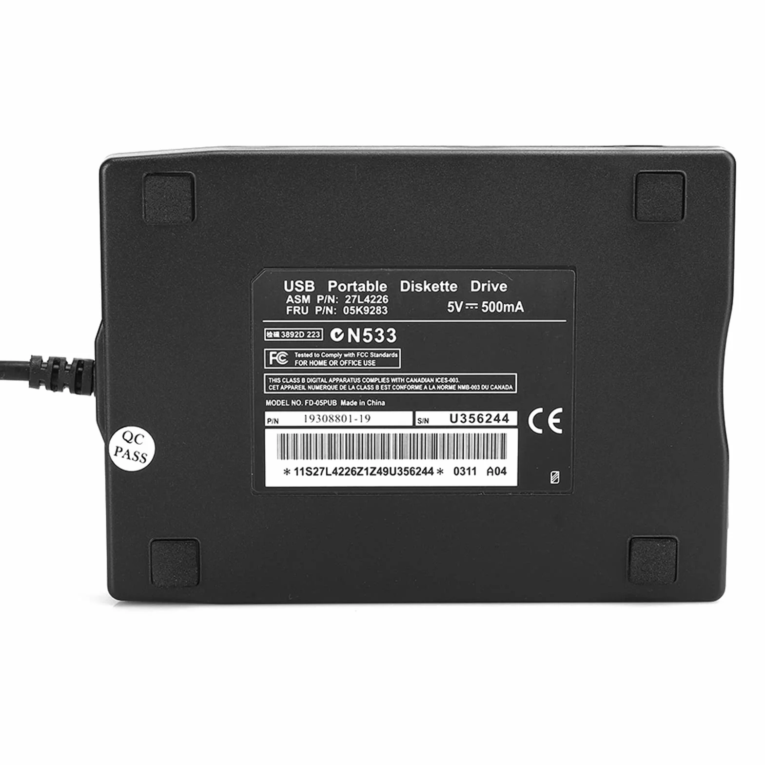 Przenośny zewnętrzny odtwarzacz dyskietek USB 3,5", zdejmowane akcesorium do komputera z kartą, Plug and Play, czarny
