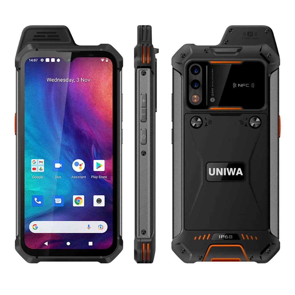 UNIWA W888 Zello Walkie Talkie 6,3" ekran dotykowy, ośmiordzeniowy procesor, 4 GB RAM, 64 GB ROM, zdejmowany, 5000 mAh, wersja globalna, smartfon 4G, Android 11, NFC, pomarańczowy