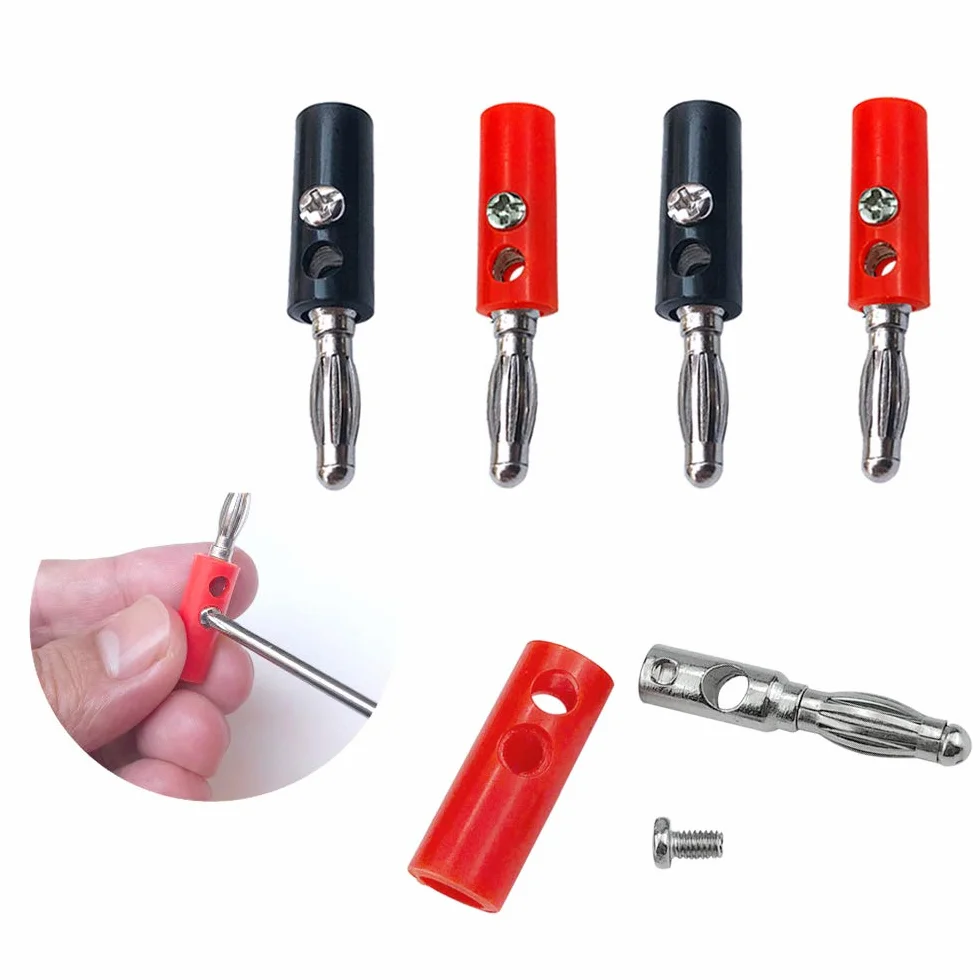 20 par 4 mm Zestaw wtyczek bananowych, niklowana wtyczka bananowa i gniazdo bezpieczeństwa, do głośników, odbiornika audio/wideo (czerwony, czarny)
