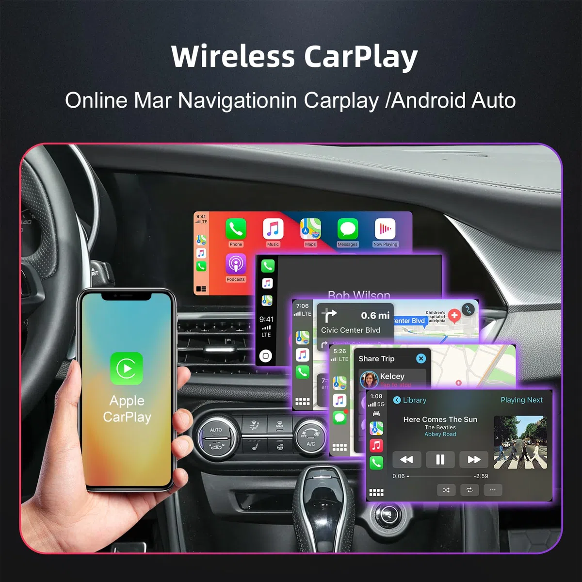 LEXXSON Bezprzewodowy dekoder CarPlay i Android Auto Retrofit do Alfa Romeo Giulia Stelvio 2017-2020, z ekranem 6.5/8,8", Plug & Play, obsługa sterowania Bluetooth i nawigacja