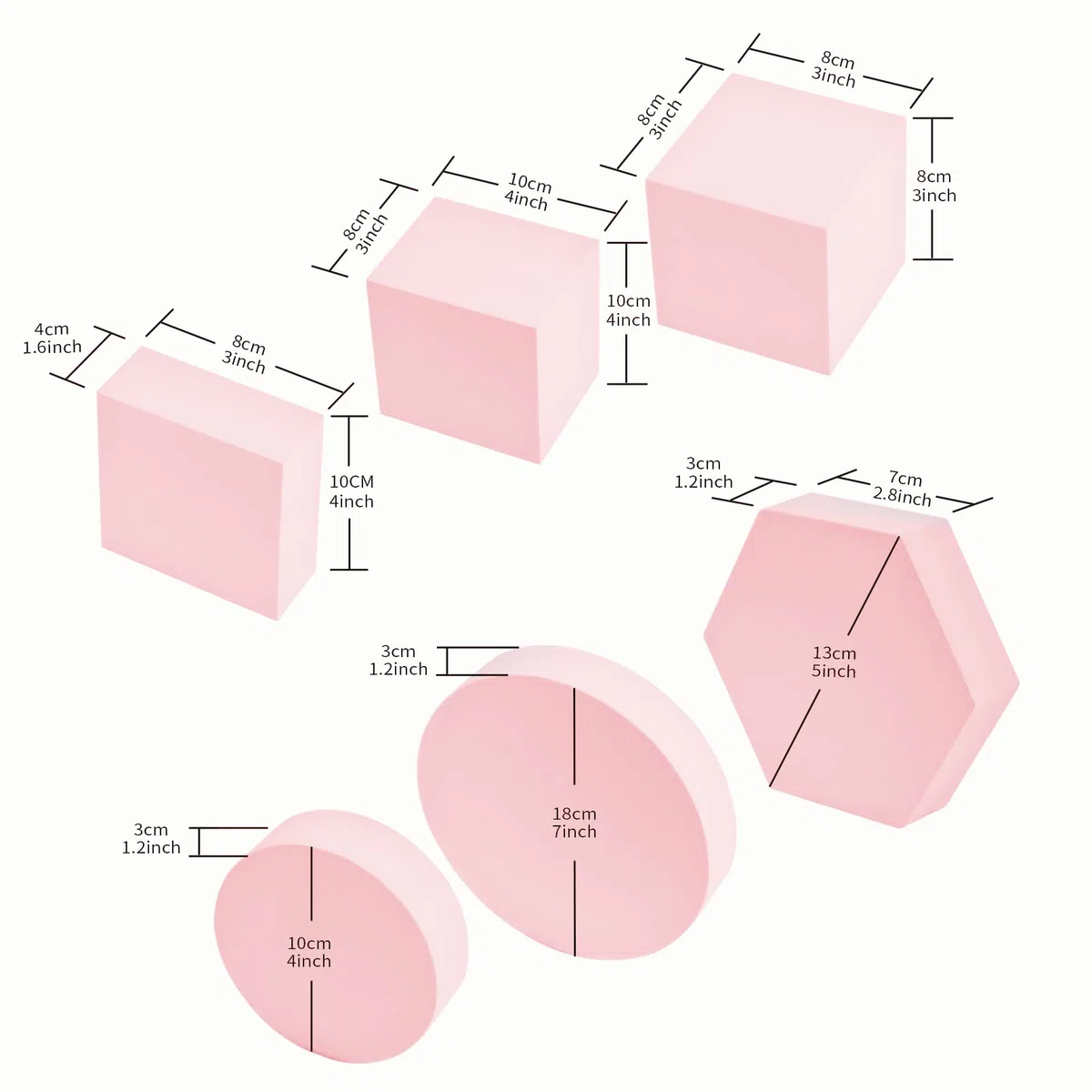 Selens Rekwizyty fotograficzne, geometryczne formy piankowe w kostce, 6 sztuk, różowe tło, rekwizyty piankowe do kosmetyków, szminek, biżuterii, perfum, narzędzi, artykułów spożywczych, produktów