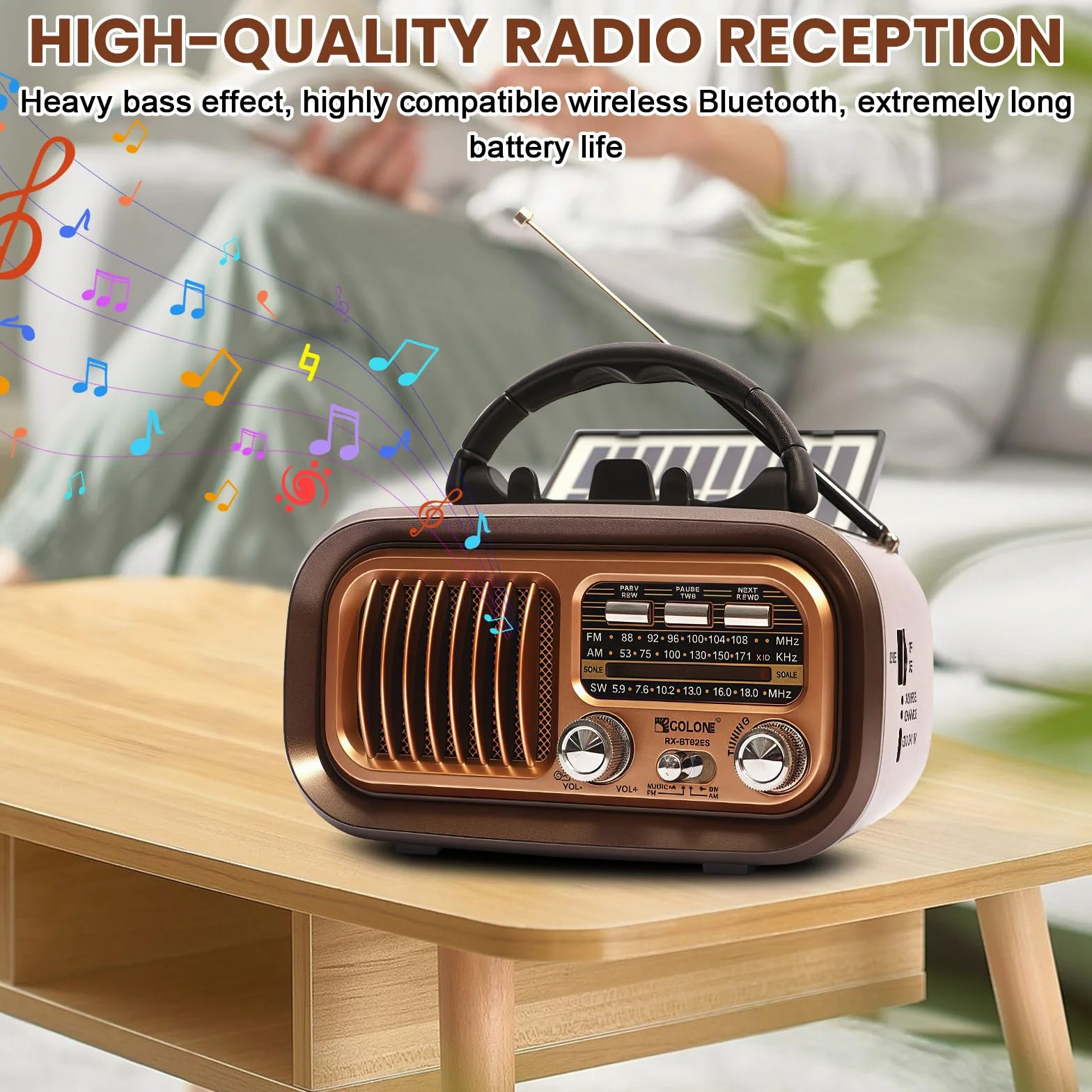 Radio retro z Bluetooth: radio AM/FM/SW, nostalgiczne radio Ra dio z funkcją ładowania solarnego + głośnik 5 W, przenośny system multimedialny do domu, na zewnątrz, na kemping i w sytuacjach