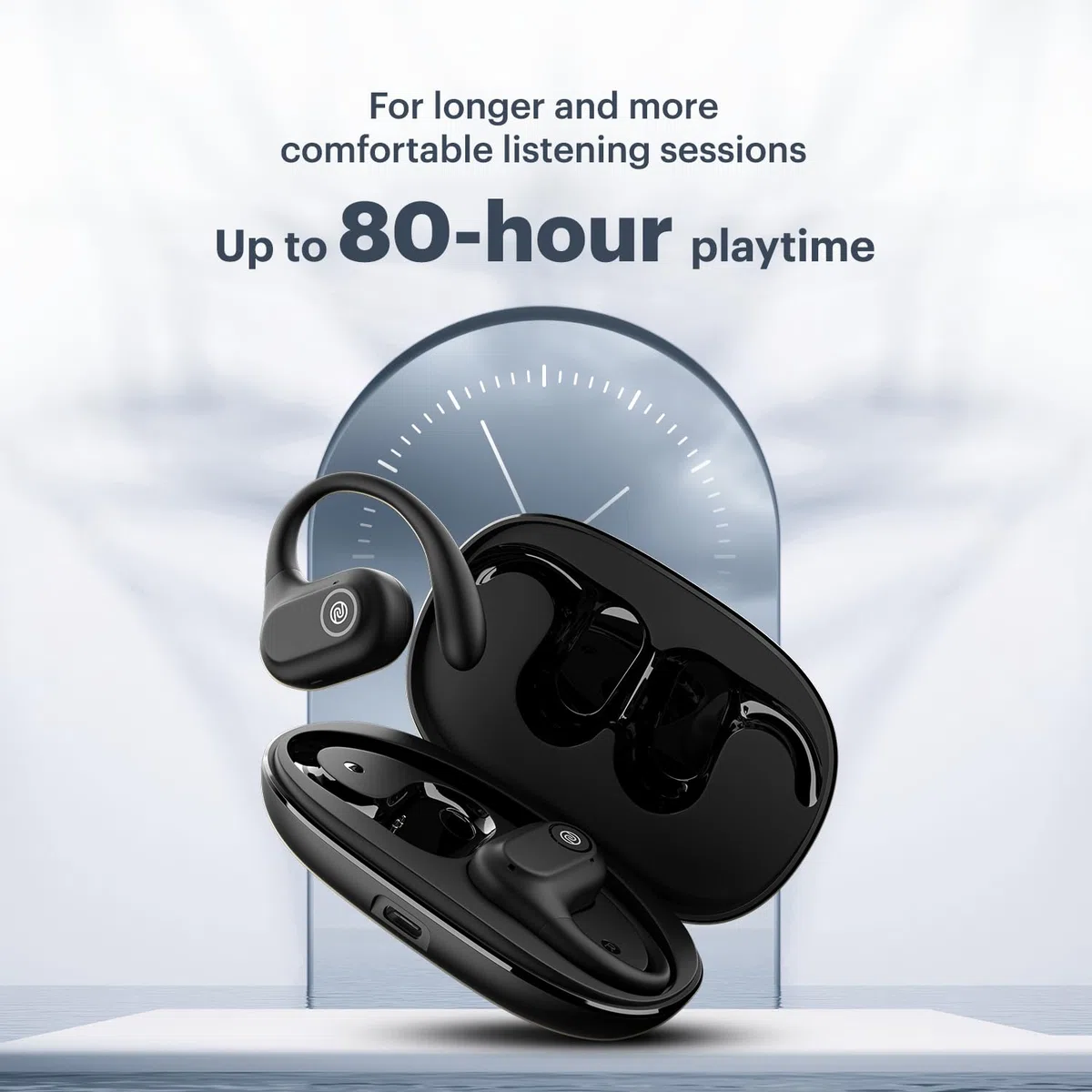 Noise Pure Pods Bezprzewodowe otwarte słuchawki douszne z technologią AirWave, czas odtwarzania do 80 godzin, czterokrotny mikrofon z ENC, neodymowy dynamiczny przetwornik 16 mm, odłączany czysty