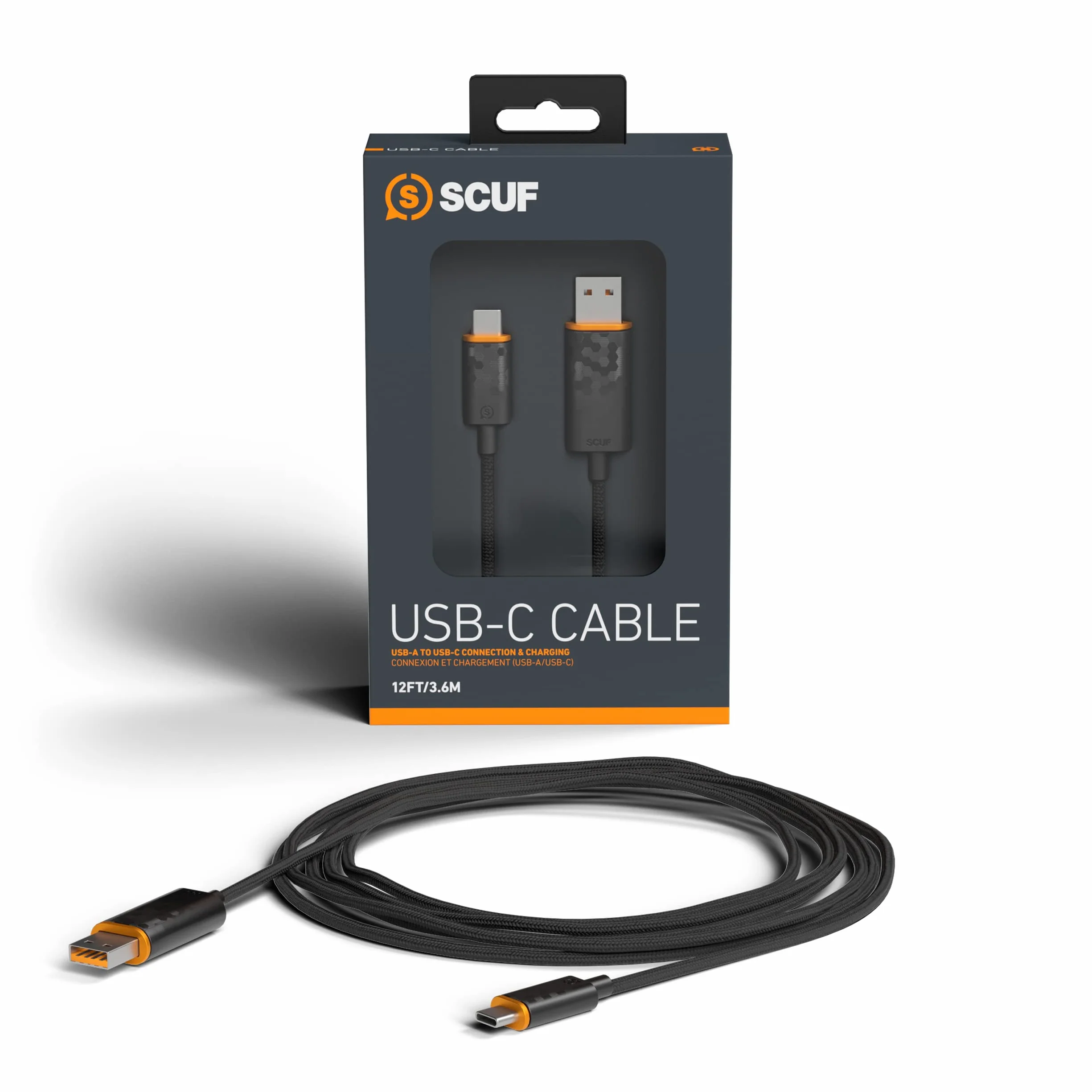 SCUF Pleciony kabel USB C – 3,6 m USB typu C do podłączenia i ładowania do kontrolera Xbox, kontrolera PS5 i smartfonów - czarny