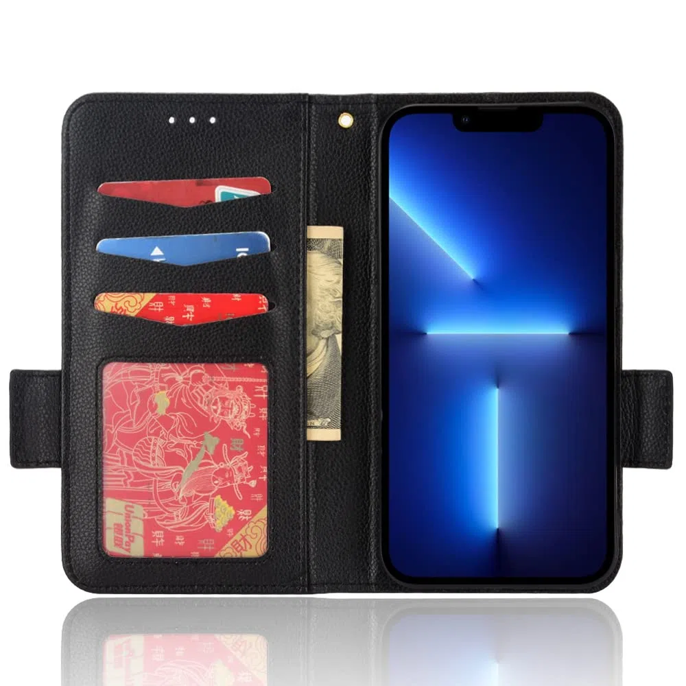 Topme Etui skórzane do Motorola Moto ThinkPhone/Lenovo ThinkPhone (16,76 cm), [prosta okładka z wzorem litchi] - ciemno niebieski