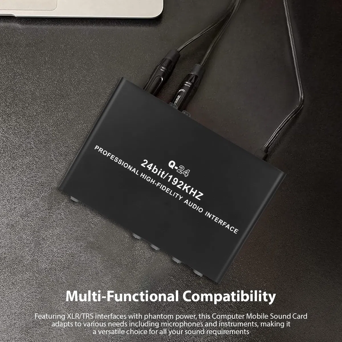 Fockety Karta Dźwiękowa USB, 2 kanał XLR TRS Phantom Power Audio Interface z 192KHz 24bit Wysoka Impedancja, do Komputerowego Nagrywania Podcastingu Przesyłania Strumieniowego