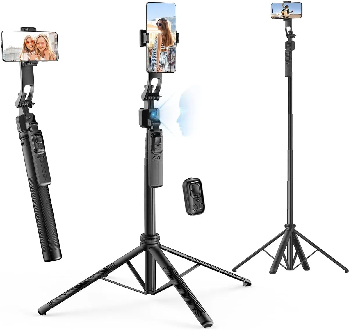 Rollei Easy Creator Quadpod z AI Tracking 360, automatyczne śledzenie twarzy, kijek do selfie z pilotem zdalnego sterowania do filmowania, do Tiktok Live Streaming Vlog, statyw do telefonu komórkowego