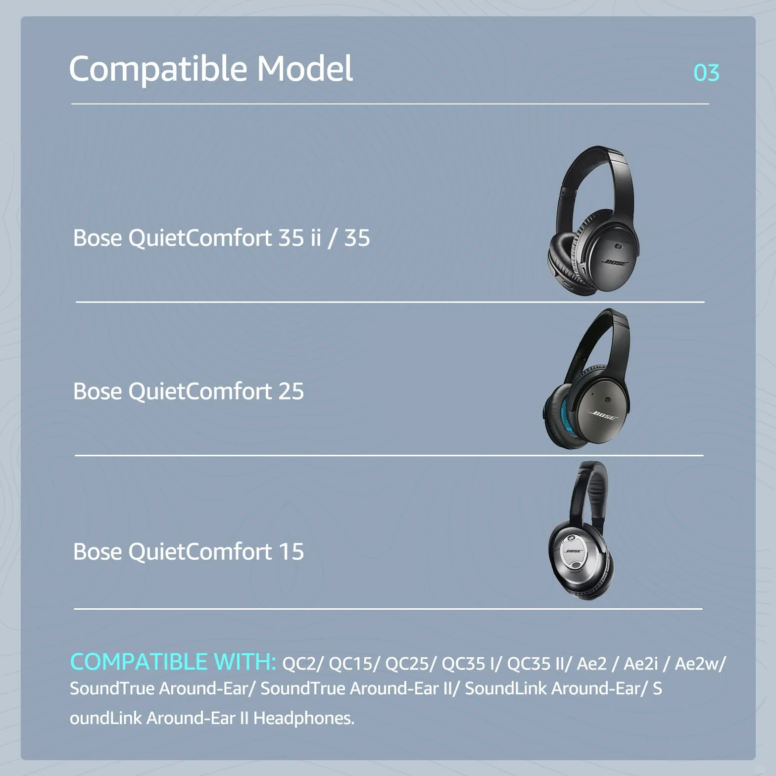 Cooling-Gel QuietComfort 35 / QC 35ii wymienne nauszniki do słuchawek Bose, kompatybilne z Bose QC45 QC35 QC25 QC2 QC15/ Around-Ear 2 AE2i AE2w/ SoundTrue i SoundLink Series (szara tkanina)