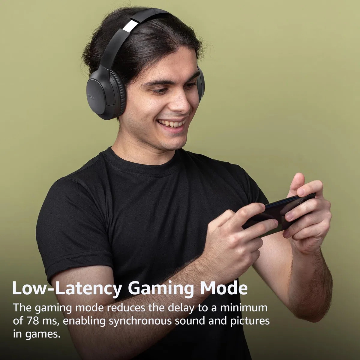TOZO HA1 Słuchawki nauszne Bluetooth 5.4, czas odtwarzania 70 godzin z mikrofonem, składany, bezprzewodowy zestaw słuchawkowy, głęboki bas, dźwięk stereo, konfigurowalny tryb muzyczny 32 EQ za pomocą