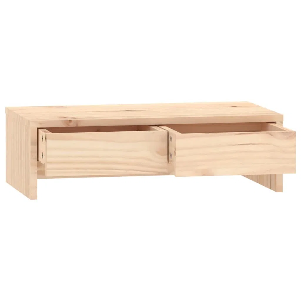 Hothingwell Stojak na monitor 50x27x15 cm z litego drewna sosnowego, tablet ekranowy z dwiema szufladami do przechowywania, minimalistyczny design stojak komputerowy do biura