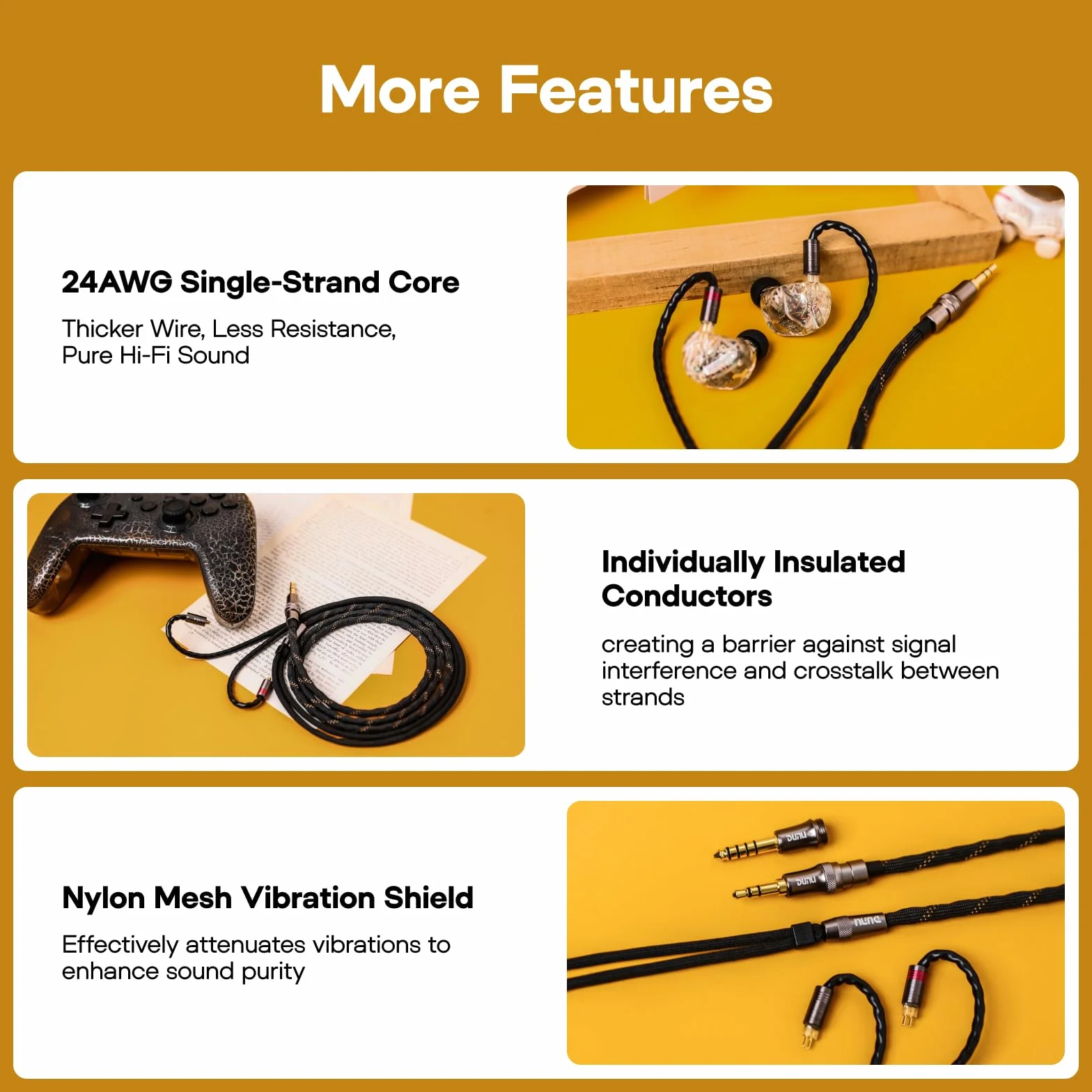 Linsoul DUNU Lyre Mini 24AWG 240-żyłowy, wysokiej czystości, OCC, ulepszony kabel do słuchawek audio HiFi z systemem mini wtyczek Q-Lock, dla muzyków audiofilskich (MMCX)