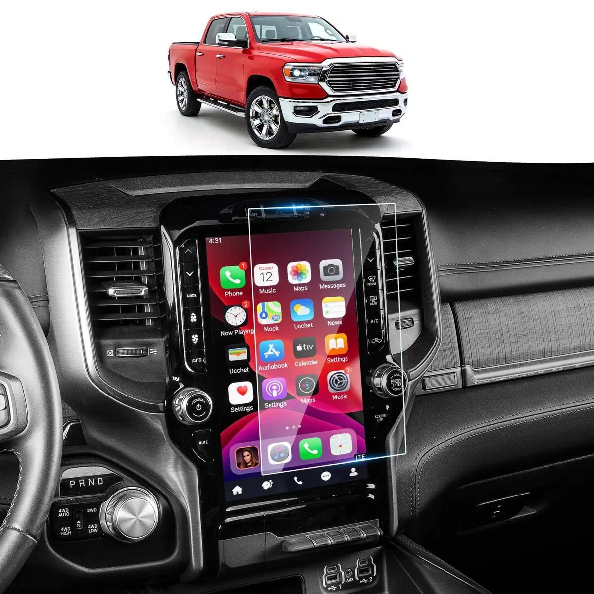 30.0 cm ochraniacz ekranu pasuje do Dodge Ram 2019-2025 2026 1500 2500 3500 9H ochraniacz ze szkła hartowanego odporna na zarysowania i antyodblaskowa folia ochronna do akcesoriów Ram 1500, 1