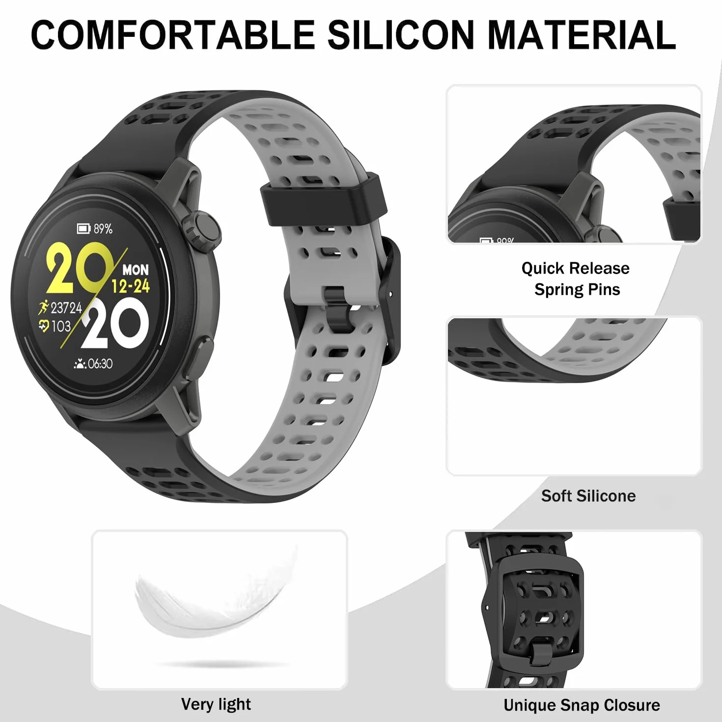 Silikonowy pasek do zegarka Coros Pace 4/3/2/APEX 2/2 PRO/APEX 42mm 46mm/PRO 20mm 22mm sportowy z szybkim zapięciem