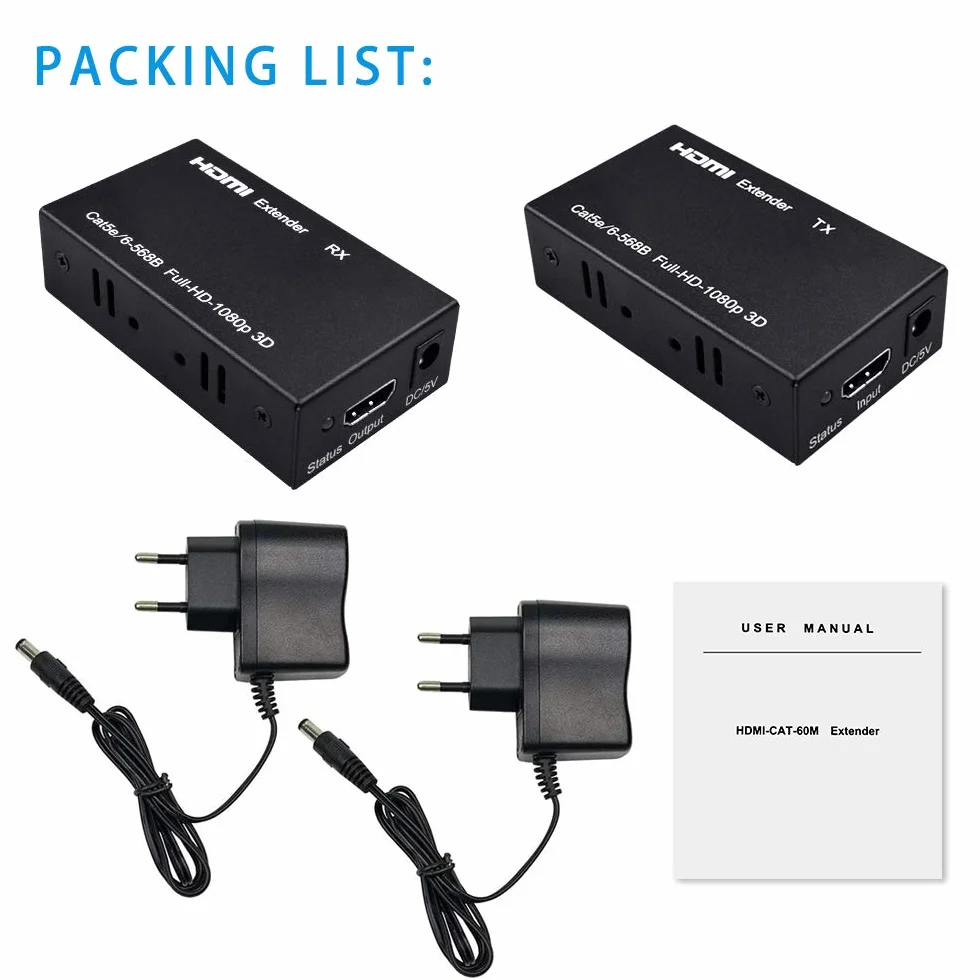 Przedłużacz HDMI 200 ft HDMI na RJ45 Ethernet Cat5e/Cat6 Transmisja nadajnika 1080P 3D HDCP EDID POC