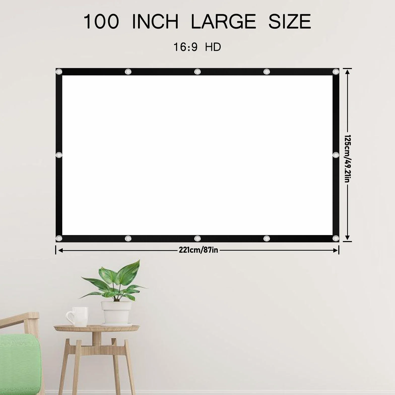 Ekran projekcyjny, 100 cali, płótno rzutnikowe do użytku wewnątrz i na zewnątrz, 16:9 HD 4K, dwustronna, przenośna, do domu, biura, szkoły i na zewnątrz