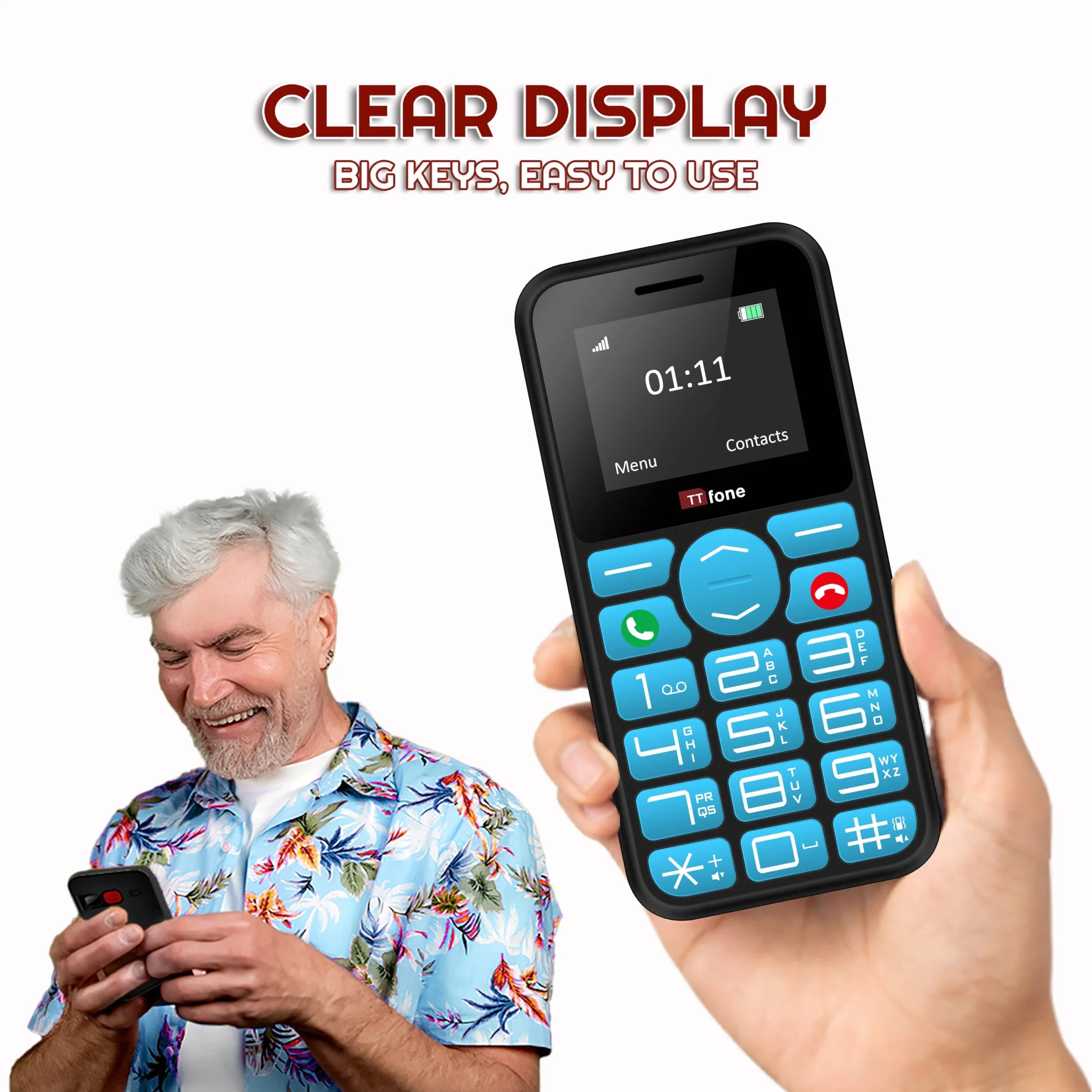 TTfone TT190 Duży przycisk Senior Unlocked Emergency Mobile Phone - najtańszy prosty telefon