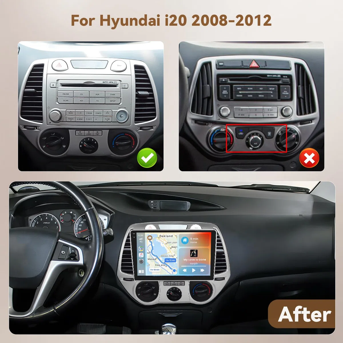 Radio samochodowe Hyundai i20, samochodowe stereo Hyundai i20, radio samochodowe Hyundai i20, ekran z Wi-Fi 2008 2009 2010 2011 2012, nawigacja samochodowa Hyundai i20, Hyundai i20 CarPlay, Hyundai i2