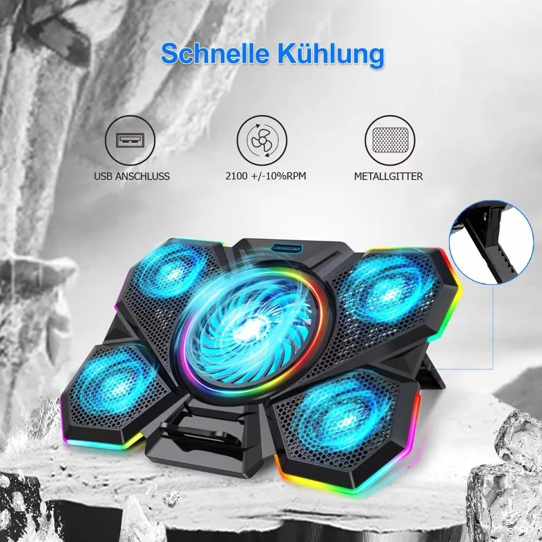 LIANGSTAR Podkładka chłodząca 5 wentylatorów 12-17 cali RGB USB