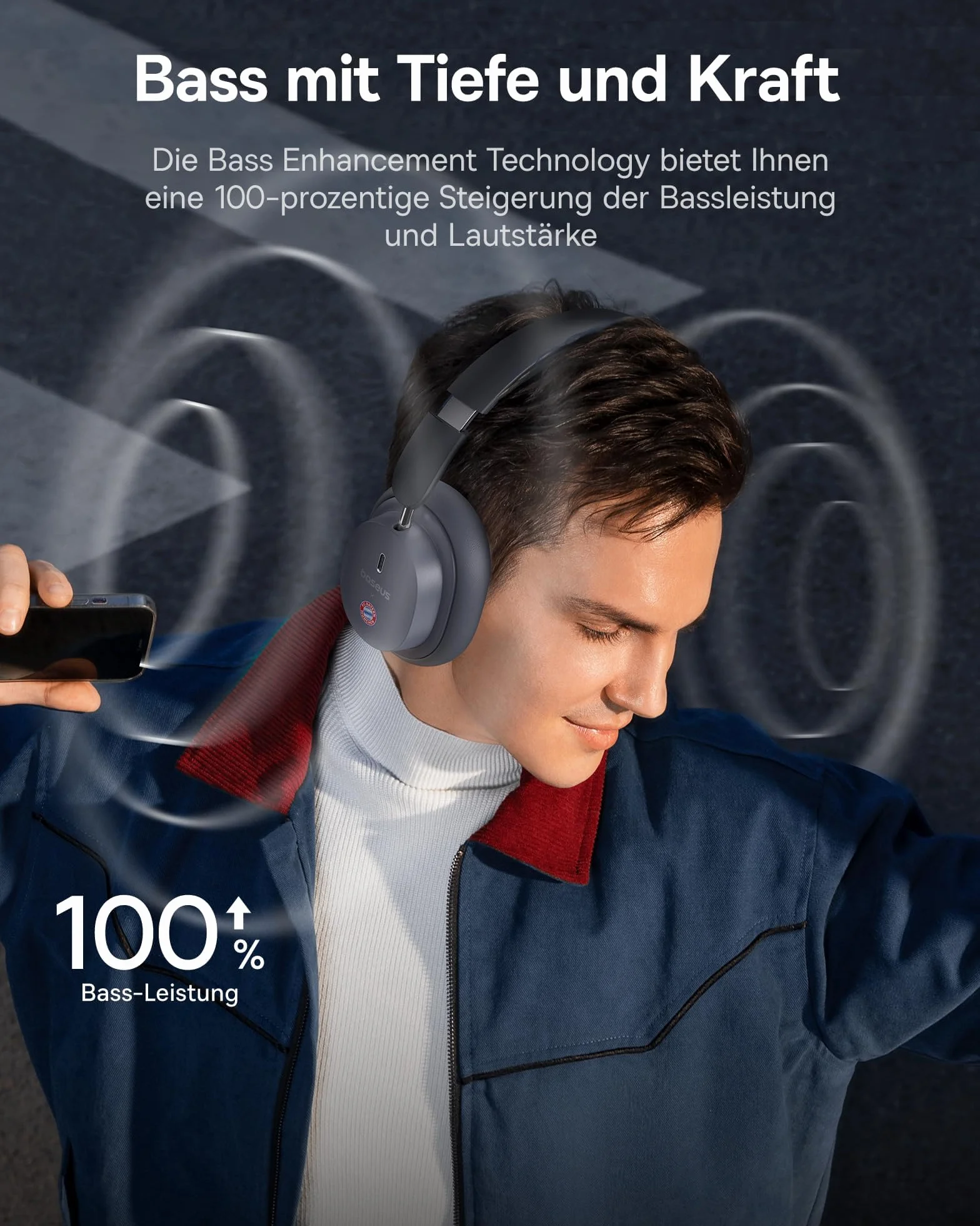 Baseus D05 – słuchawki douszne Bluetooth z mocnym basem, 50 godzin odtwarzania, wyraźne rozmowy z ENC, izolacja hałasu, wygodne dopasowanie, lekkie i składane słuchawki