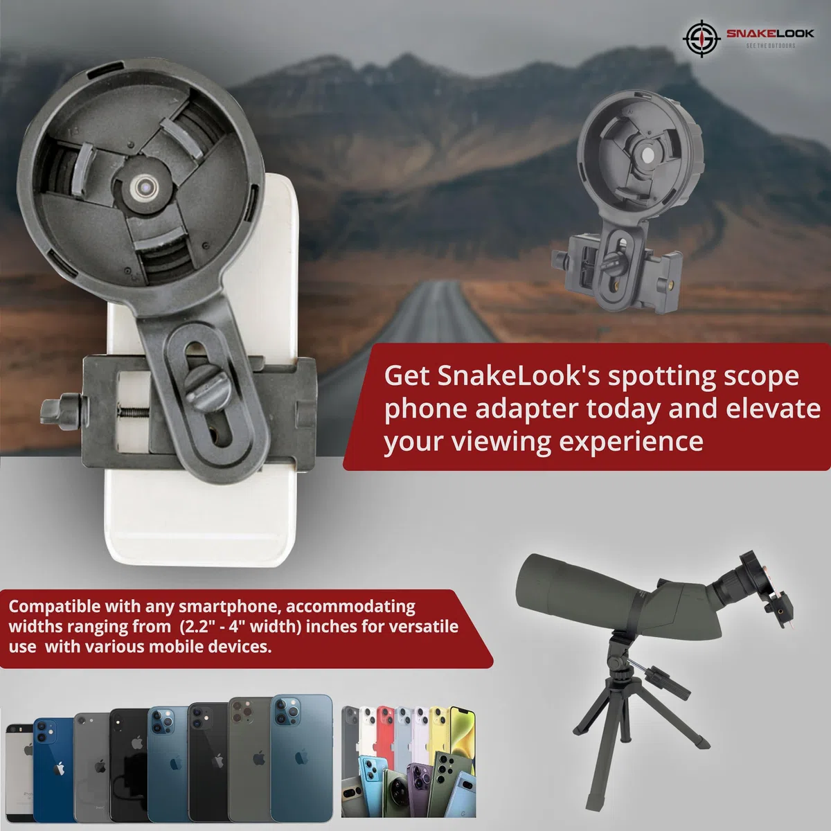 Adapter do telefonu lunety, luneta punktowa do montażu na telefonie do smartfona, mocowanie lunety, adapter do telefonu lunety, uniwersalny adapter pasuje do każdego smartfona o szerokości