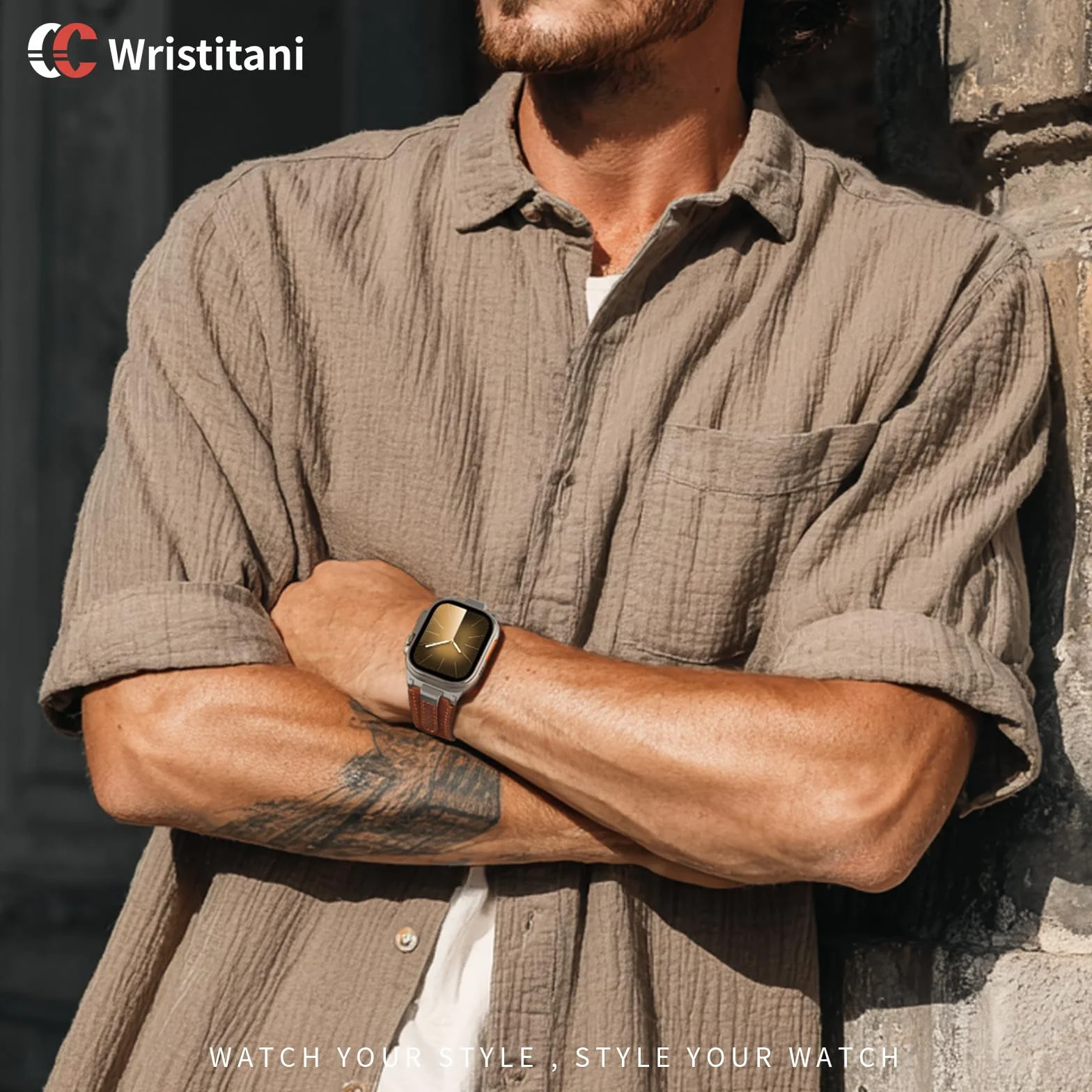 Wristitani Skórzany pasek kompatybilny z zegarkiem Apple Watch 44 mm, 45 mm, 46 mm, 42 mm, 49 mm, dla mężczyzn, pasek zastępczy do iWatch Ultra 3/2/1 Series 11 10 9 8 7 SE3 SE2 SE 6 5 4 3