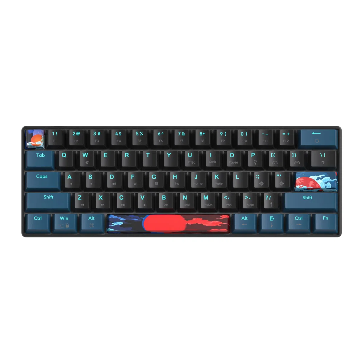 Protable 60% mieszana, lekka tęczowa klawiatura do gier, mechaniczna, mini kompaktowa, 61 klawiszy, przewodowa klawiatura biurowa z czerwonym przełącznikiem, do Mac/Win/PS4/PS5/Xbox (Monstor