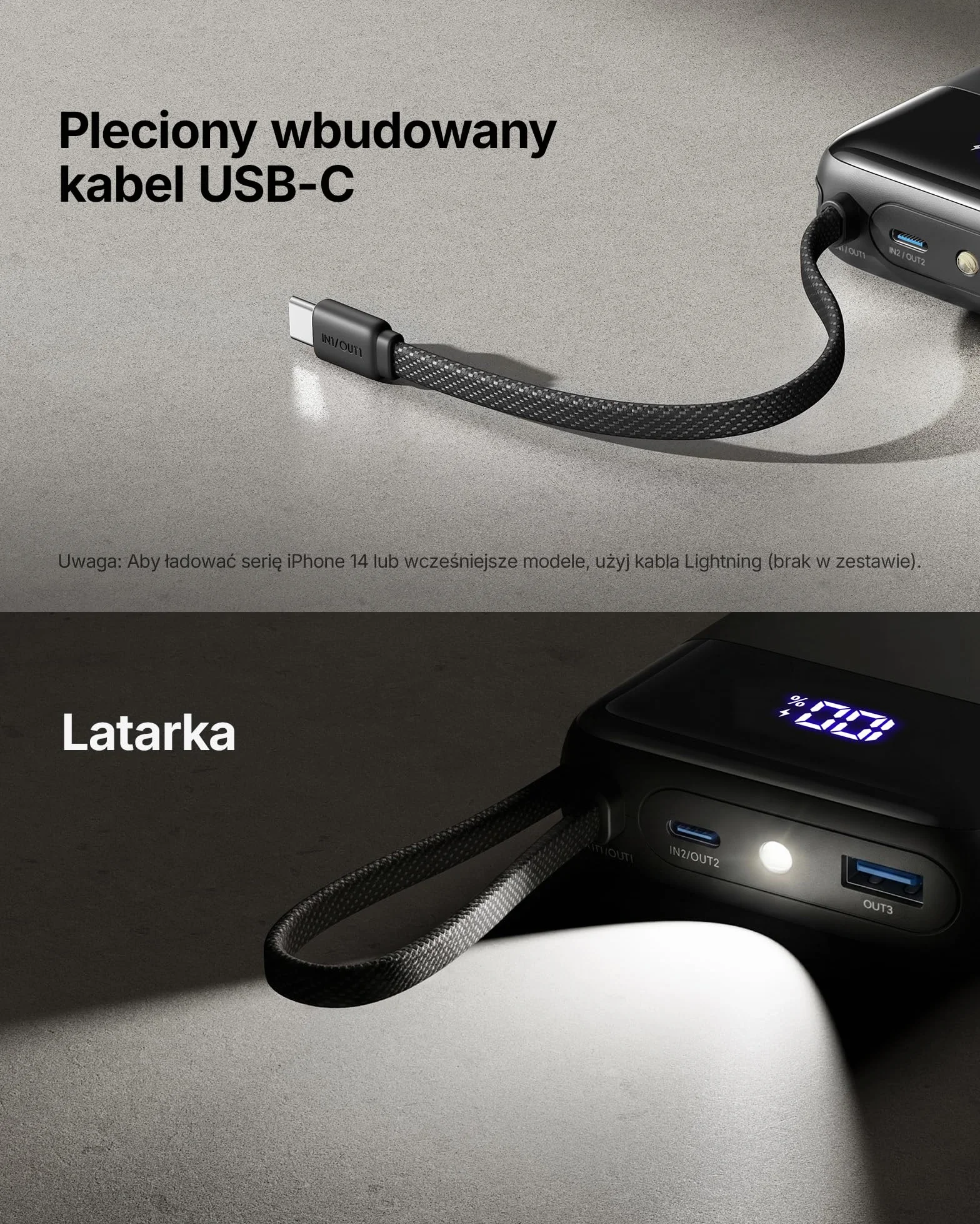INIU Power Bank 20000mAh, Mały 45W PD Szybkim Ładowaniem Powerbank wbudowany Kabel USB-C, Bezpieczny w Locie Zestaw akumulatorów do iPhone 17 16 15 14 13 12 Pro Max Samsung S26 S25 Xiaomi iPad itp.