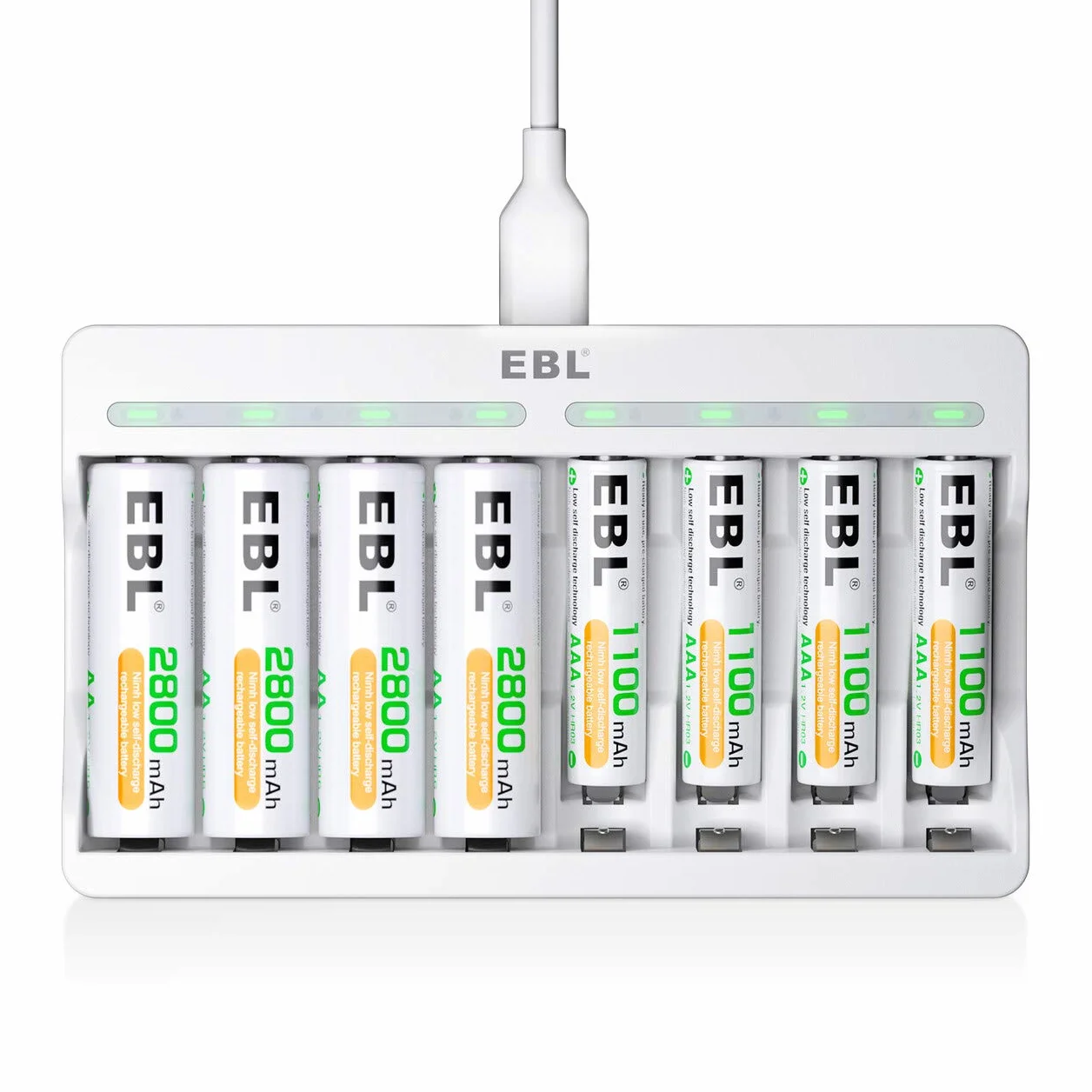 EBL 8 gniazd niezależnej ładowarki akumulatora, ładowarka do baterii AA AAA Ni-MH z 4 szt. AA 2800mAh i 4 szt. AAA 1100 mAh