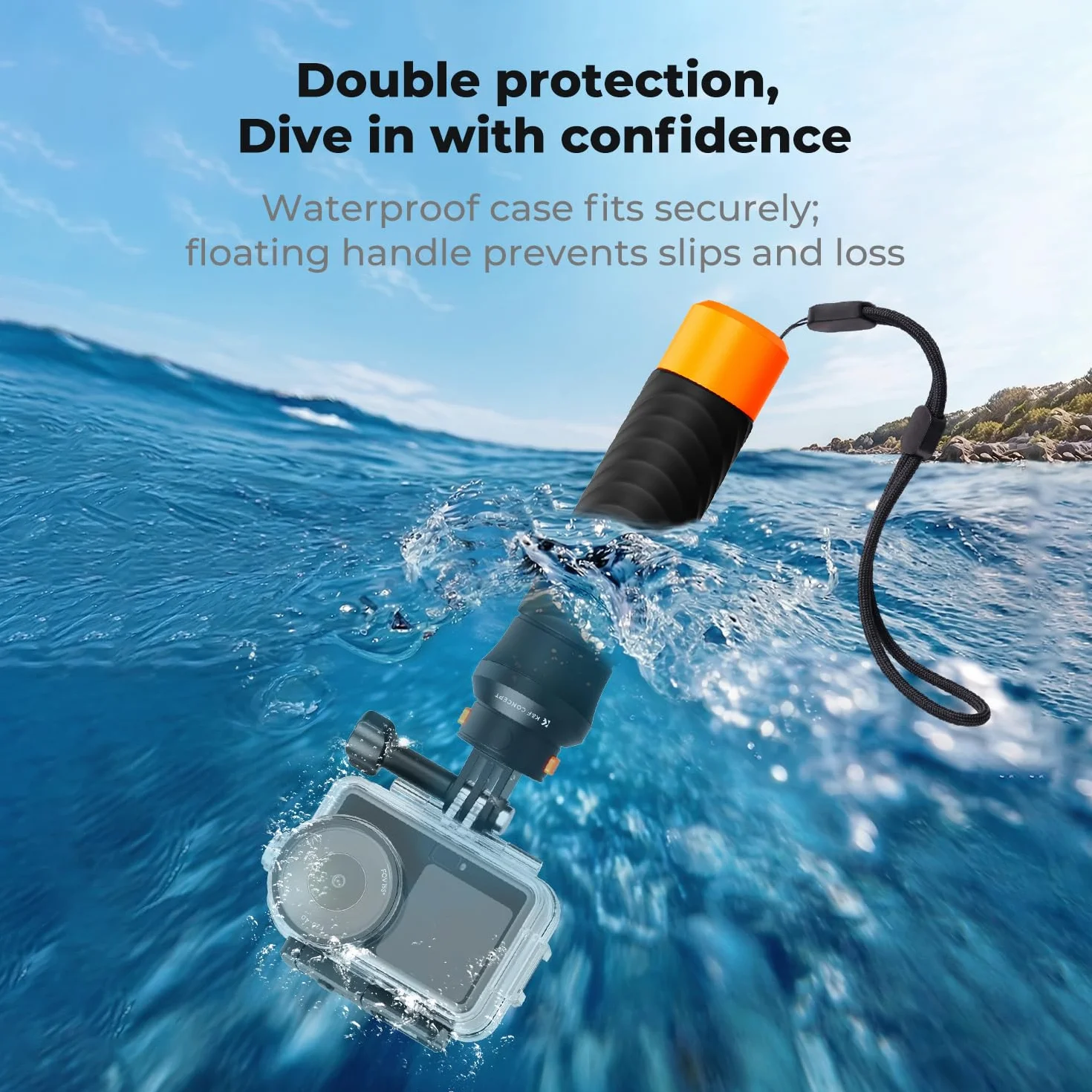 K&F CONCEPT Wodoodporna obudowa 60 m z zestawem pływających uchwytów kompatybilna z DJI Osmo Action 6, obudowa podwodna z uchwytem na zimną stopkę, arkusz przeciwmgielny, powłoka ochronna do