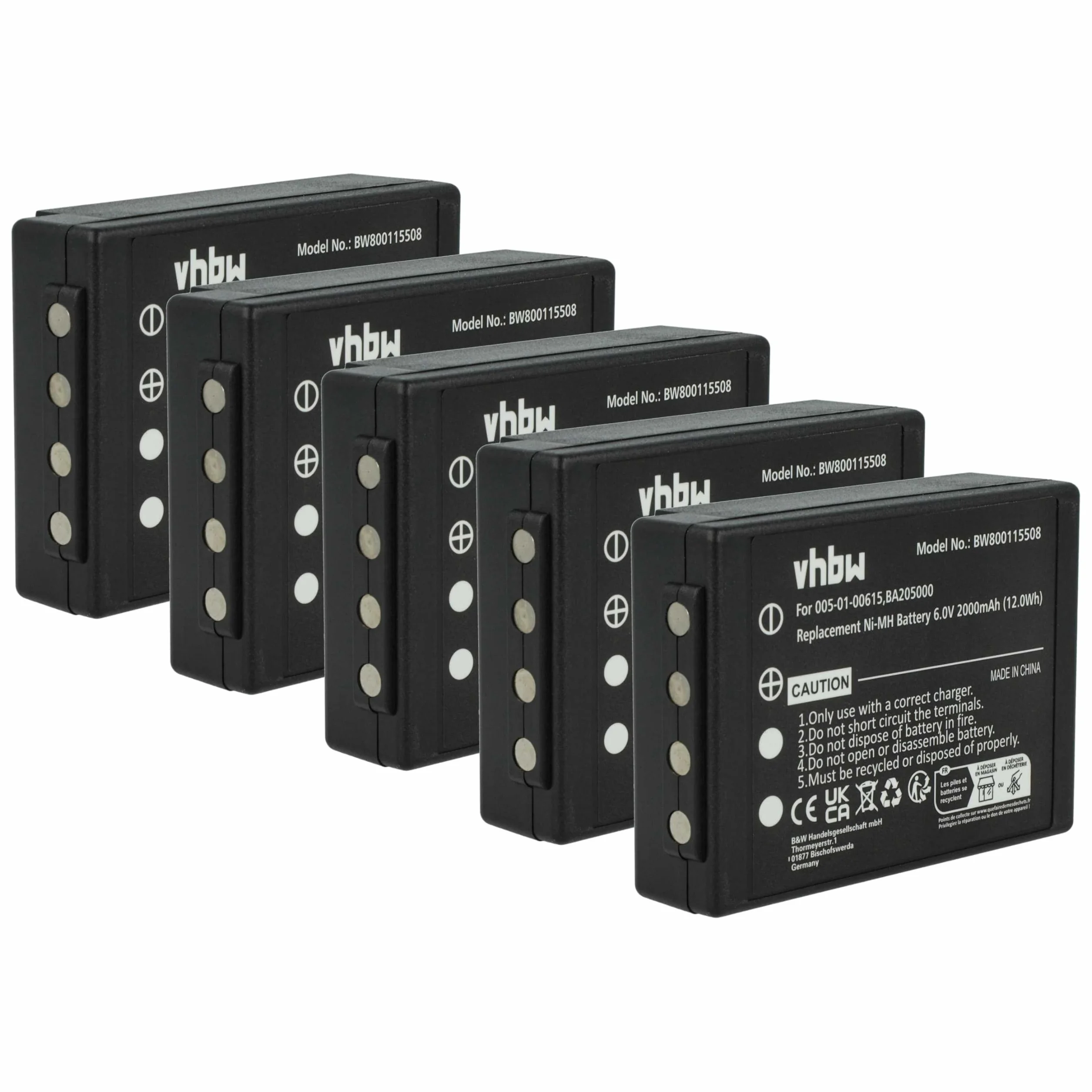 vhbw 5 x bateria zastępuje HBC BA225000, BA225001, BA209062, BA209061 do sterowania radiowego, pilot zdalnego sterowania (2000 mAh, 6V, NiMH) - czarny