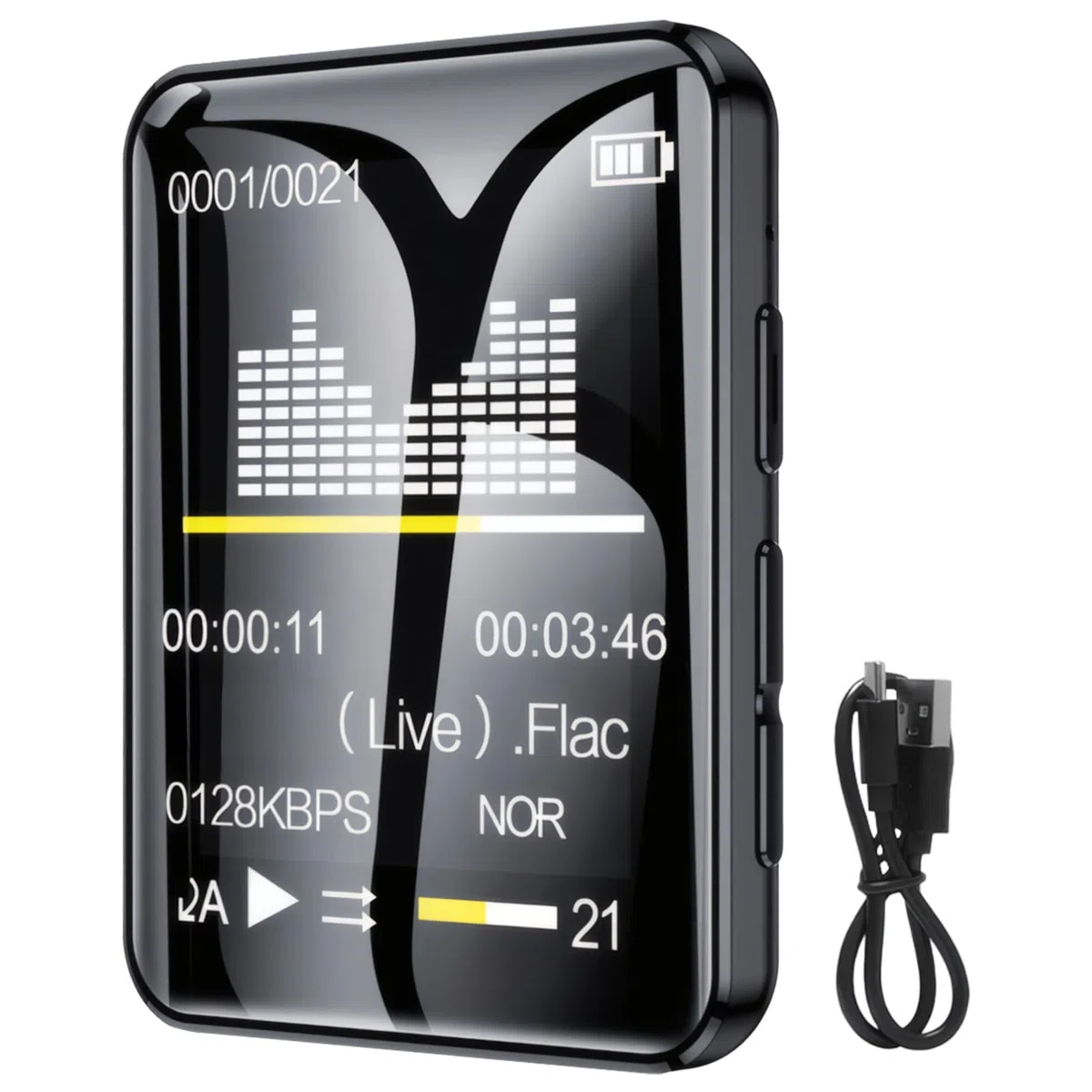 Generic Odtwarzacz MP3 128 GB dla młodzieży, bezprzewodowy 5.3, dźwięk Hifi, mini odtwarzacz muzyki, ekran dotykowy, stop cynku, zawiera słuchawki i kabel do transmisji danych