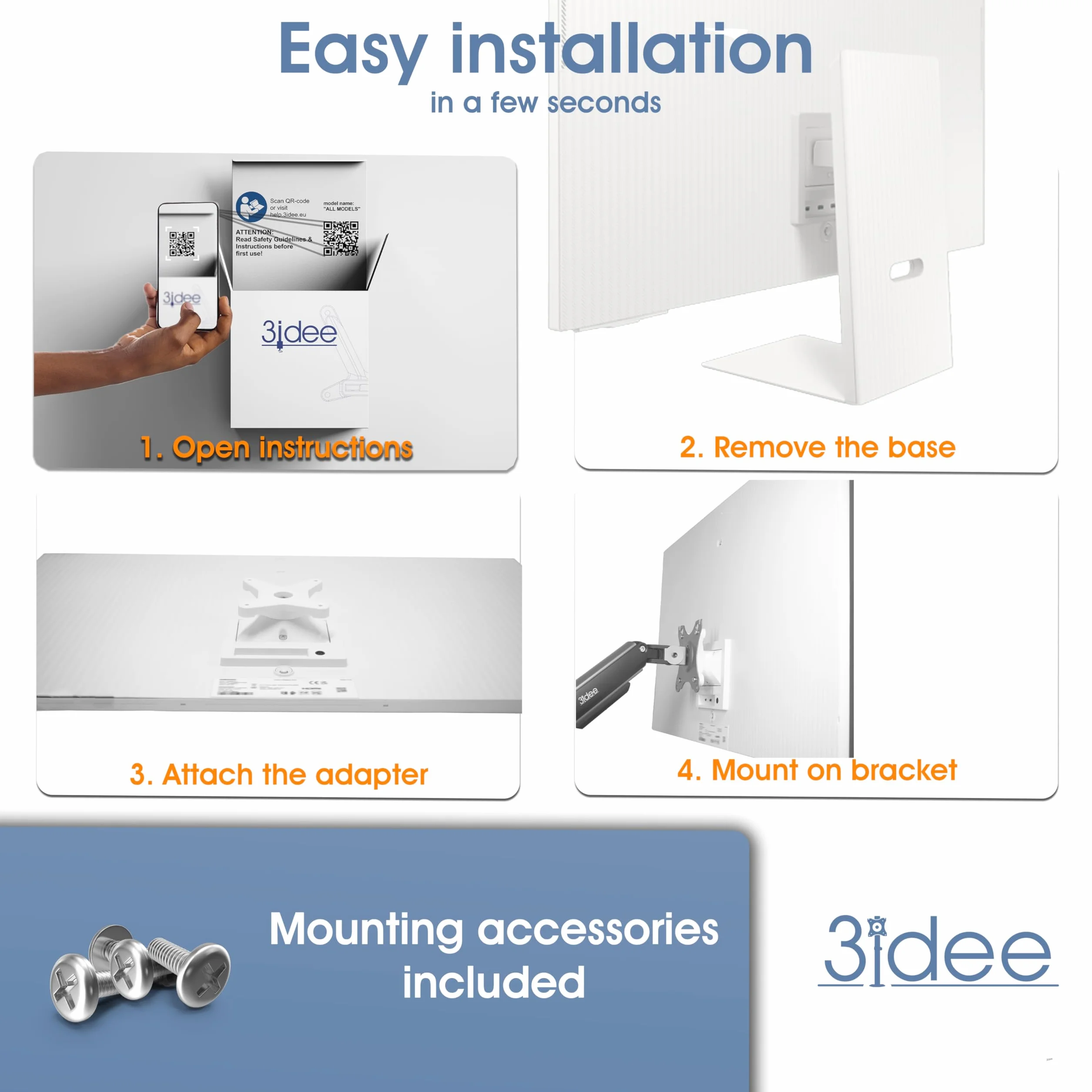 3IDEE Adapter VESA kompatybilny z Samsung M8 Smart Monitor (S32BM801UU 32", LS32BM) wraz z zestawem śrub - 75x75mm