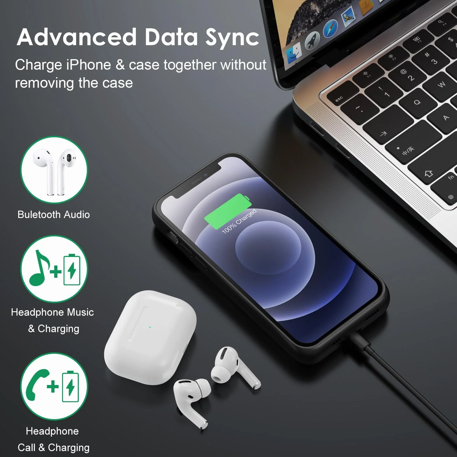 Etui na baterię do iPhone 12/12 Pro, 10800 mAh, czarne, kompatybilne z ładowaniem bezprzewodowym