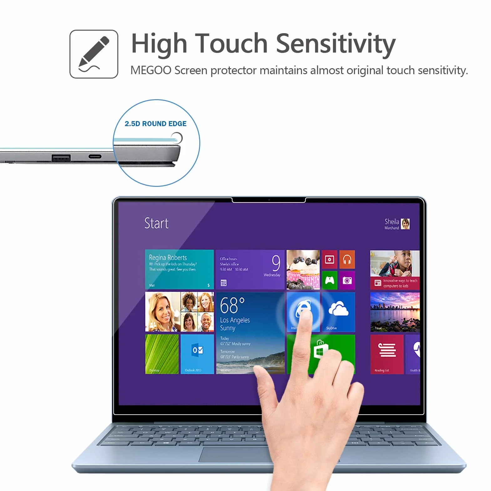 MEGOO [2-pak szklanych ochraniaczy ekranu do Surface Laptop Go 3 31.5 cm z 2023 r., twardość 9H / ultra przezroczyste szkło hartowane, kompatybilne z Microsoft Surface Laptop Go 2/1 (model 2013/1943)
